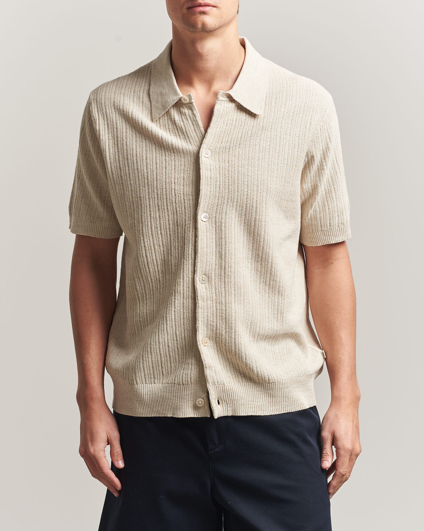 Herre | Skjorter | NN07 | Nolan Knitted Short Sleeve Shirt Ivory
