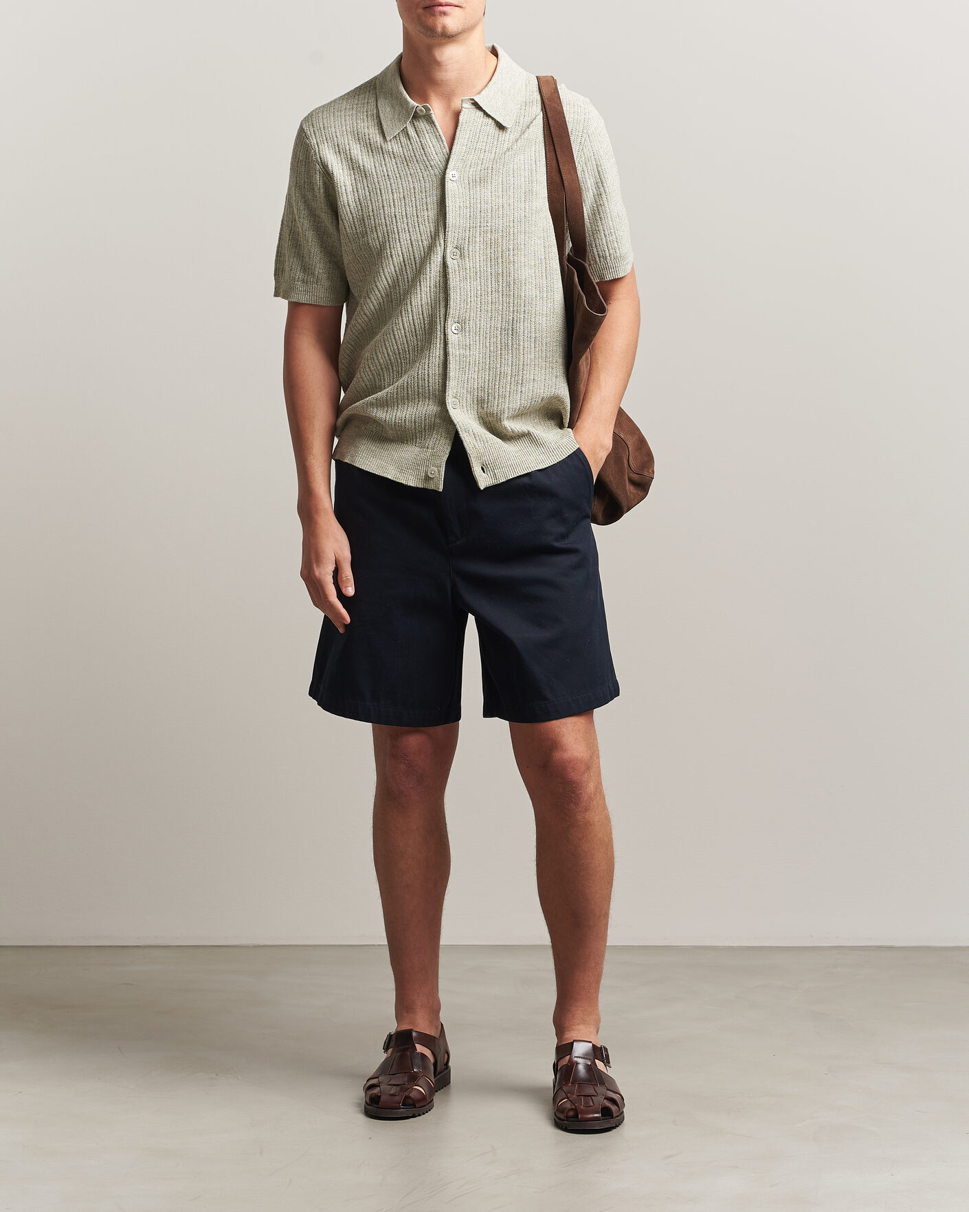 Herre | Skjorter | NN07 | Nolan Knitted Short Sleeve Shirt Sage Green