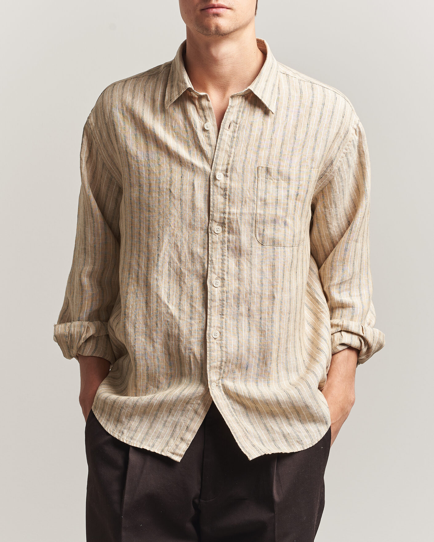 Herre | Skjorter | NN07 | Deon Linen Shirt Black Stripe