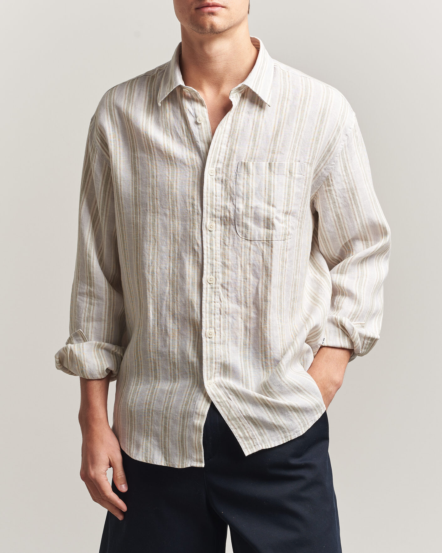 Herre | Skjorter | NN07 | Deon Linen Shirt Mint Stripe
