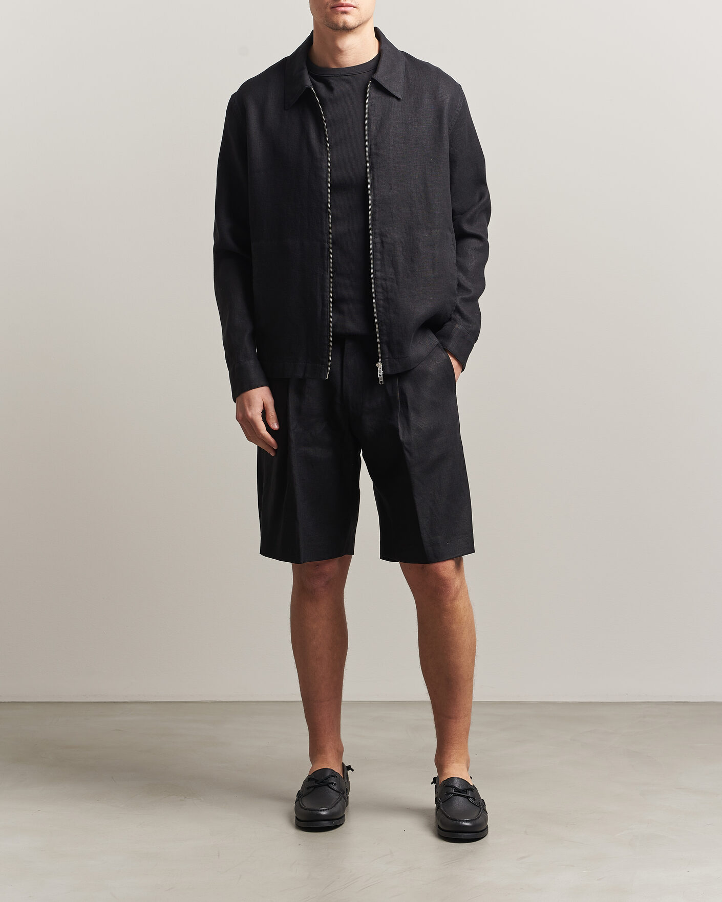 Herre | Skjorter | NN07 | Alban Linen Full Zip Overshirt Black