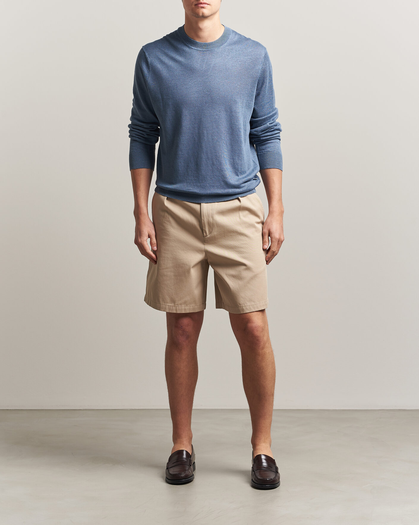Herre | Trøjer | NN07 | Ted Linen Knitted Sweater Stone Blue