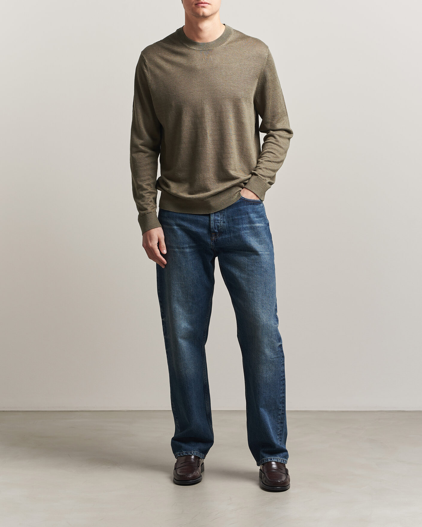Herre | Trøjer | NN07 | Ted Linen Knitted Sweater Capers Green
