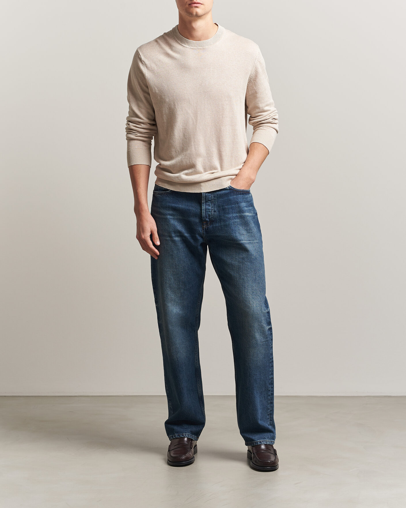 Herre | Trøjer | NN07 | Ted Linen Knitted Sweater Oat