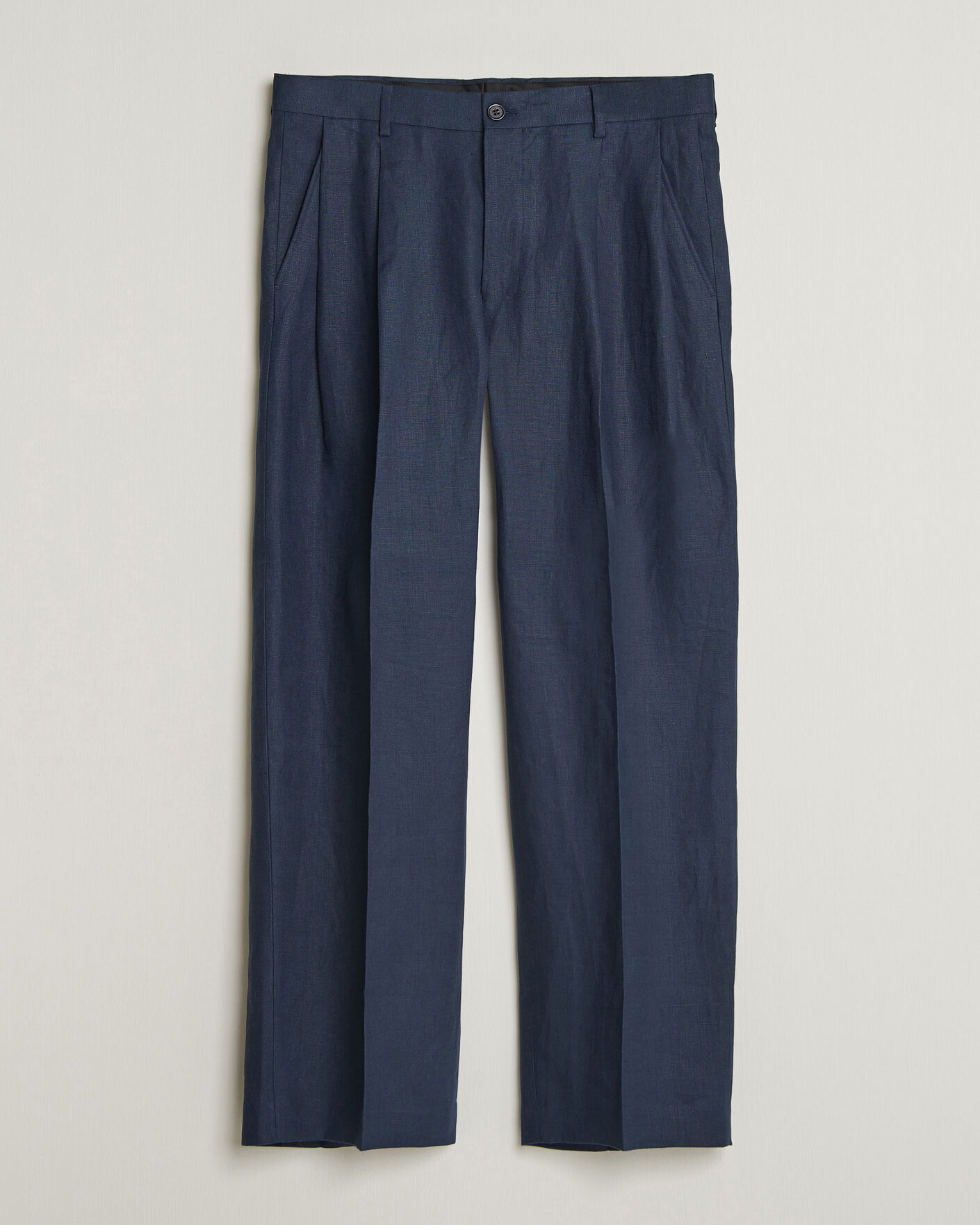 Herre | Bukser | NN07 | Justin Linen Double Pleated Trousers Navy Blue