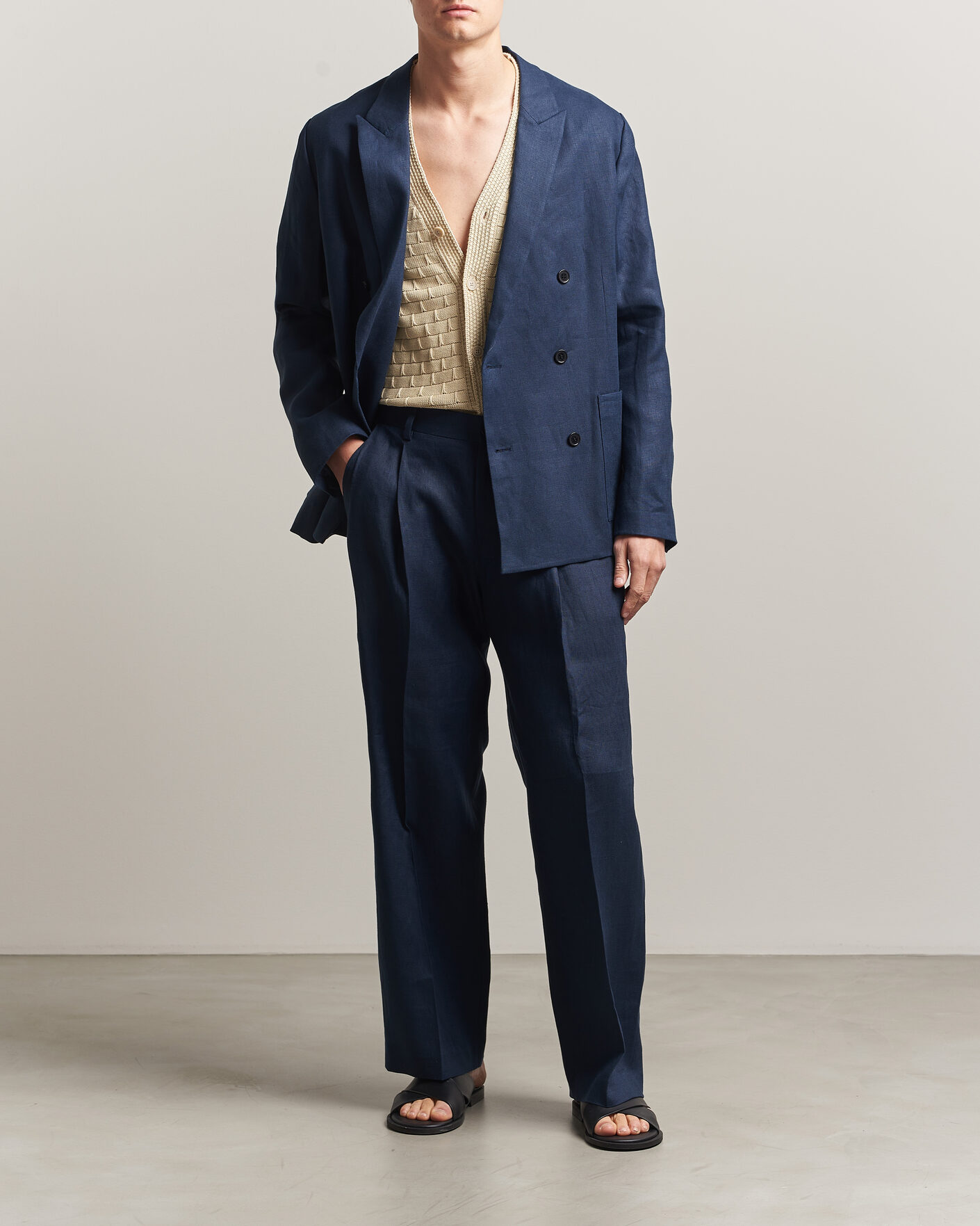 Herre | Bukser | NN07 | Justin Linen Double Pleated Trousers Navy Blue