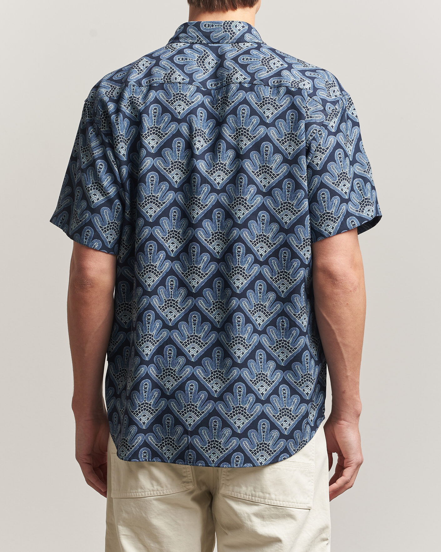 Herre | Skjorter | NN07 | Deon Printed Short Sleeve Shirt Navy Blue
