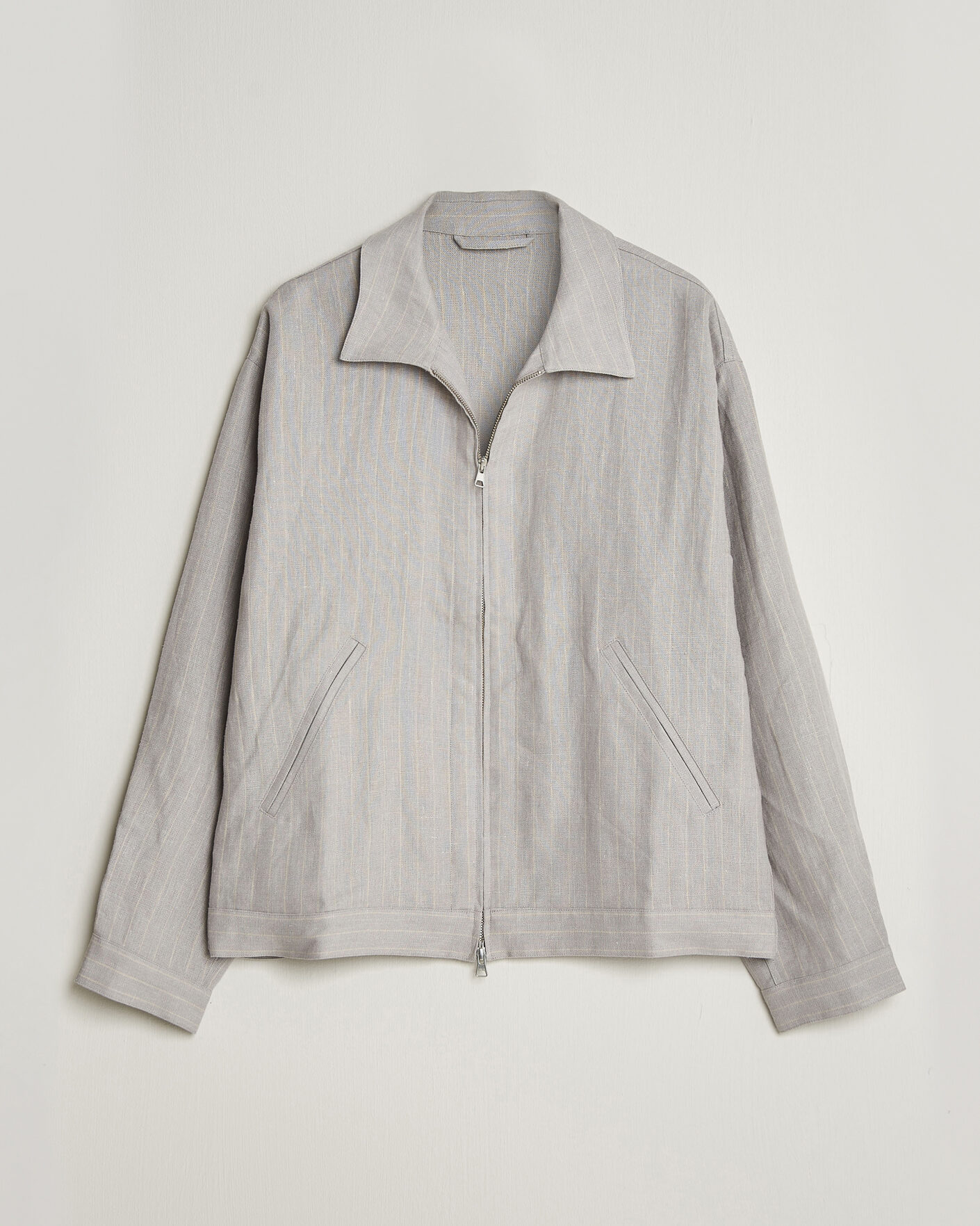 Herre |  | NN07 | Petrus Pinstriped Linen Full Zip Overshirt Grey