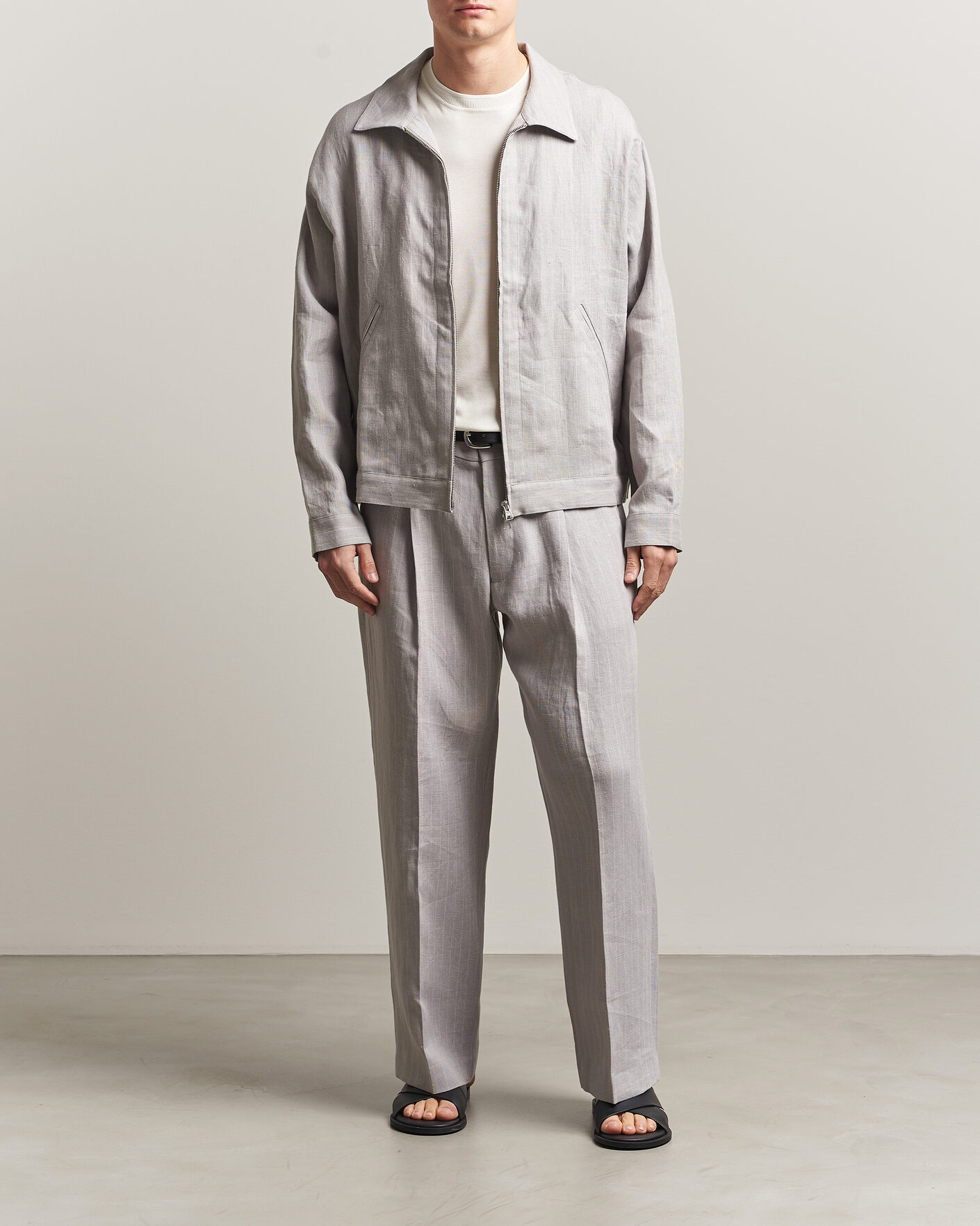 Herre | Skjorter | NN07 | Petrus Pinstriped Linen Full Zip Overshirt Grey