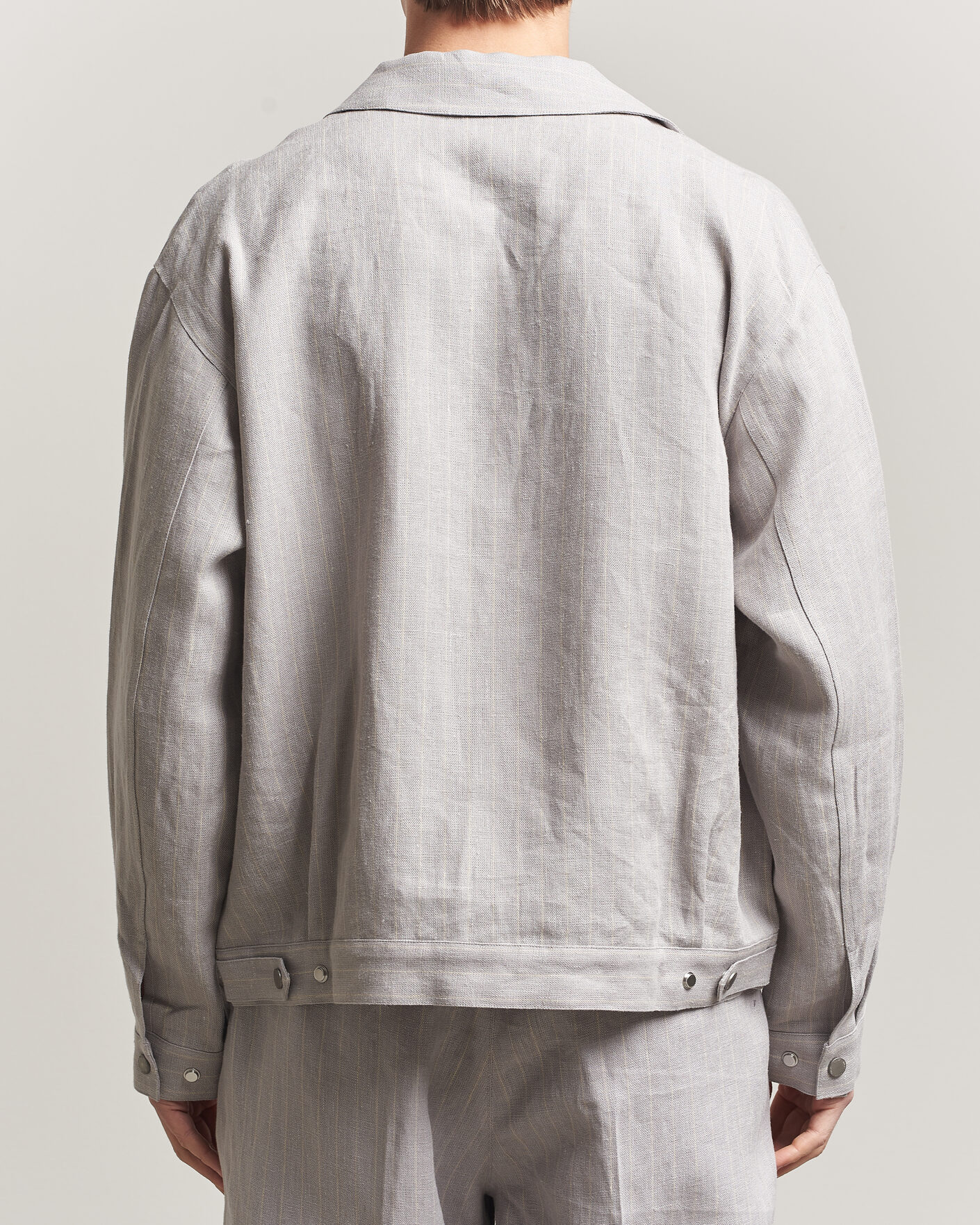 Herre | Skjorter | NN07 | Petrus Pinstriped Linen Full Zip Overshirt Grey