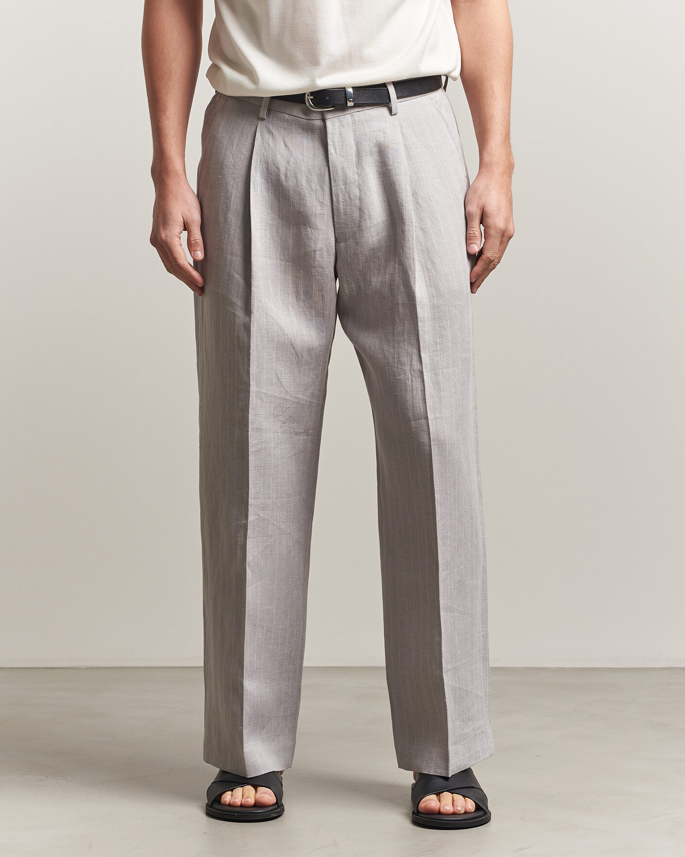 Herre | Bukser | NN07 | Kay Pinstriped Pleated Linen Trousers Grey