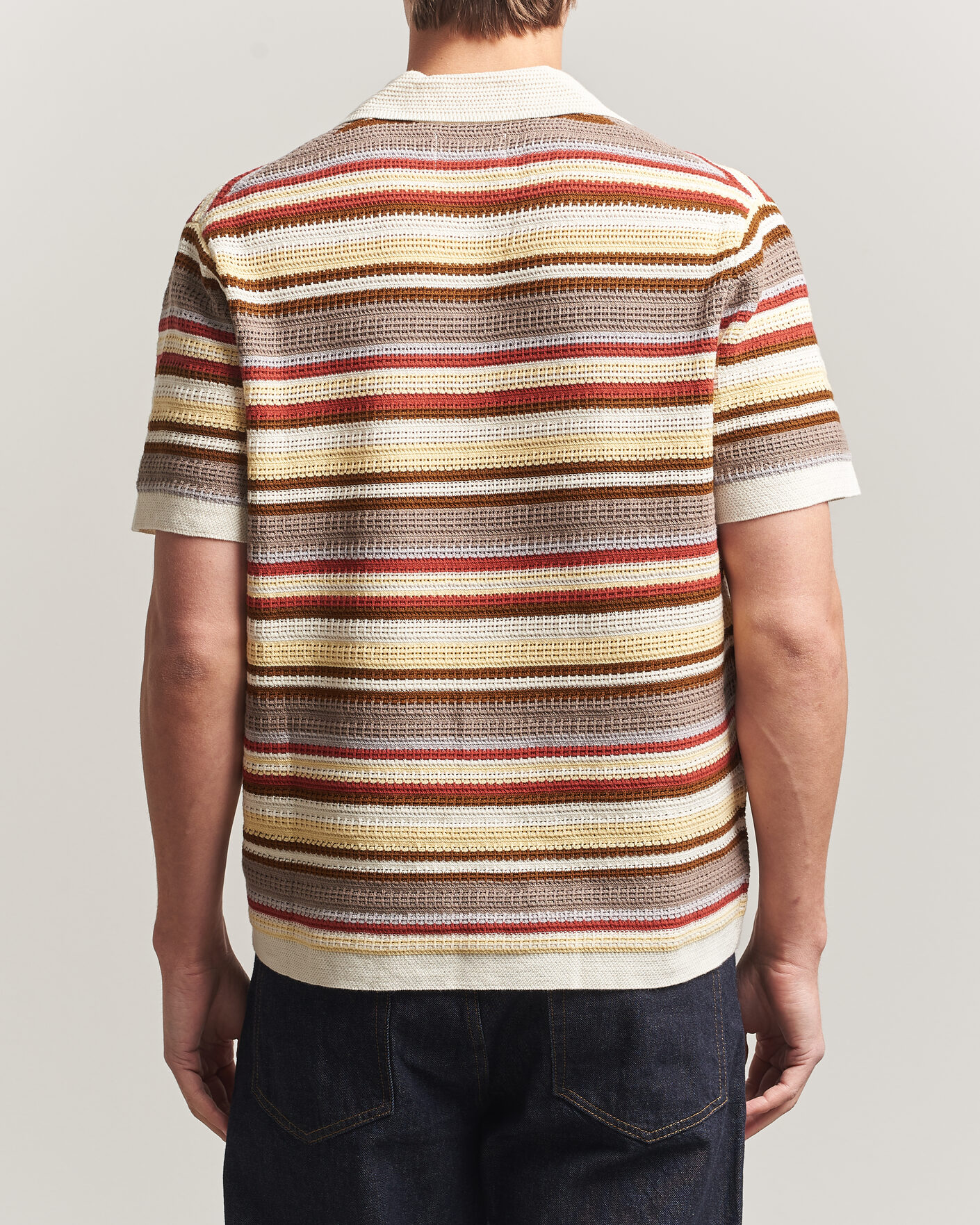 Herre | Skjorter | NN07 | Lars Striped Knitted Short Sleeve Shirt Ivory Multi