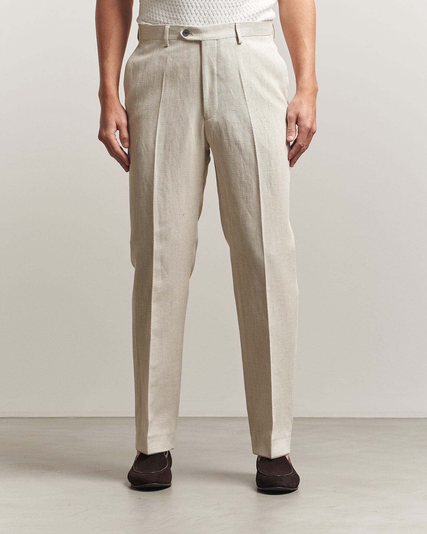 Herre | Bukser | Oscar Jacobson | Dell Cotton/Linen Trousers Off White