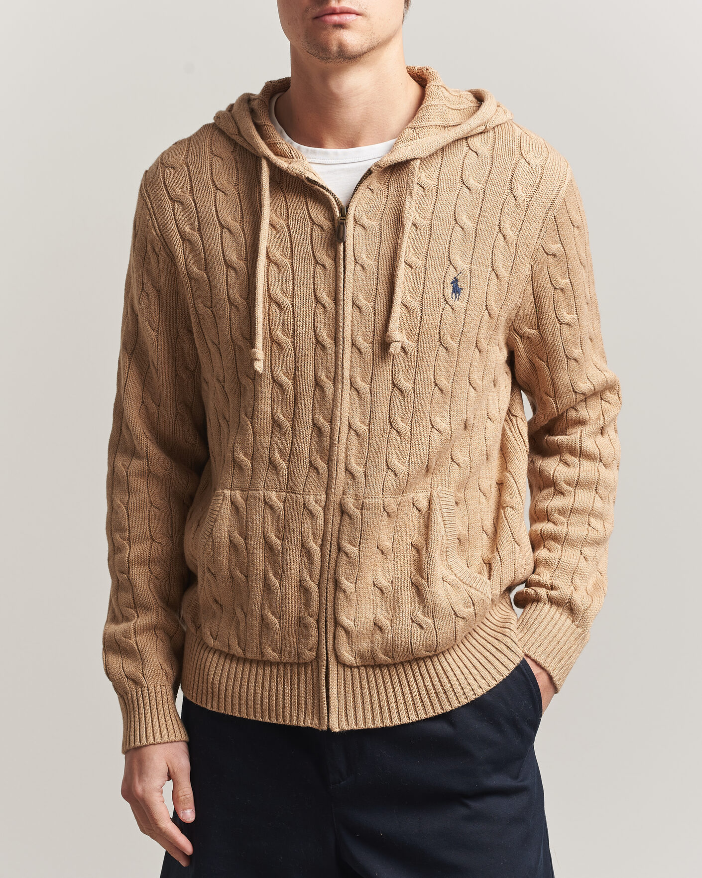 Herre | Trøjer | Polo Ralph Lauren | Knitted Full Zip Sweater Camel Melange
