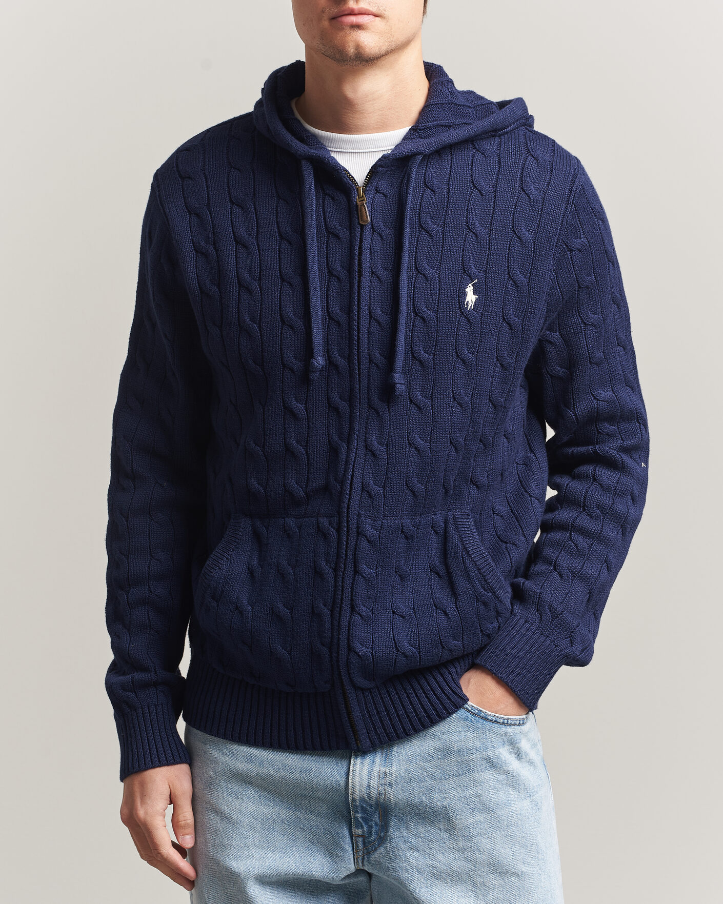 Herre | Trøjer | Polo Ralph Lauren | Knitted Full Zip Sweater Bright Navy