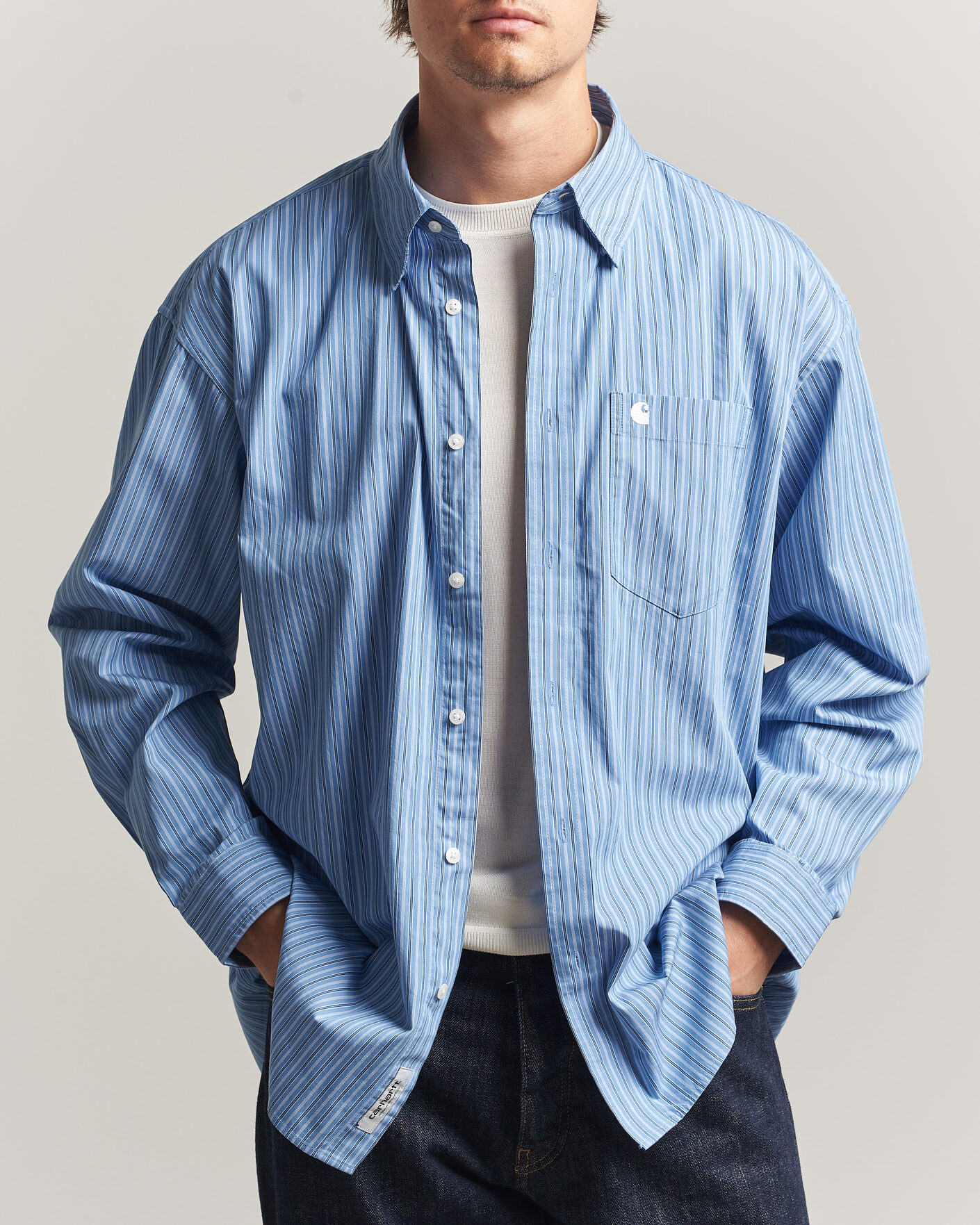 Herre | Skjorter | Carhartt WIP | Keen Striped Cotton Poplin Shirt Curacao