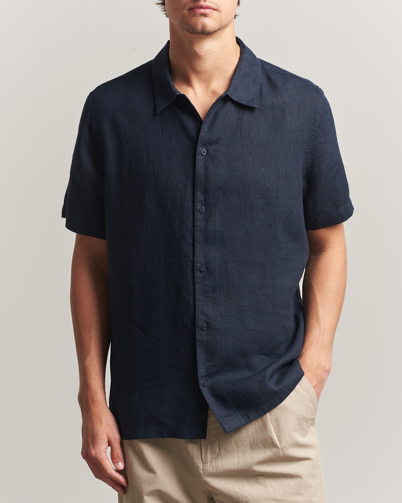 Herre | Skjorter | Samsøe Samsøe | Avan Linen Short Sleeve Shirt Salute Navy