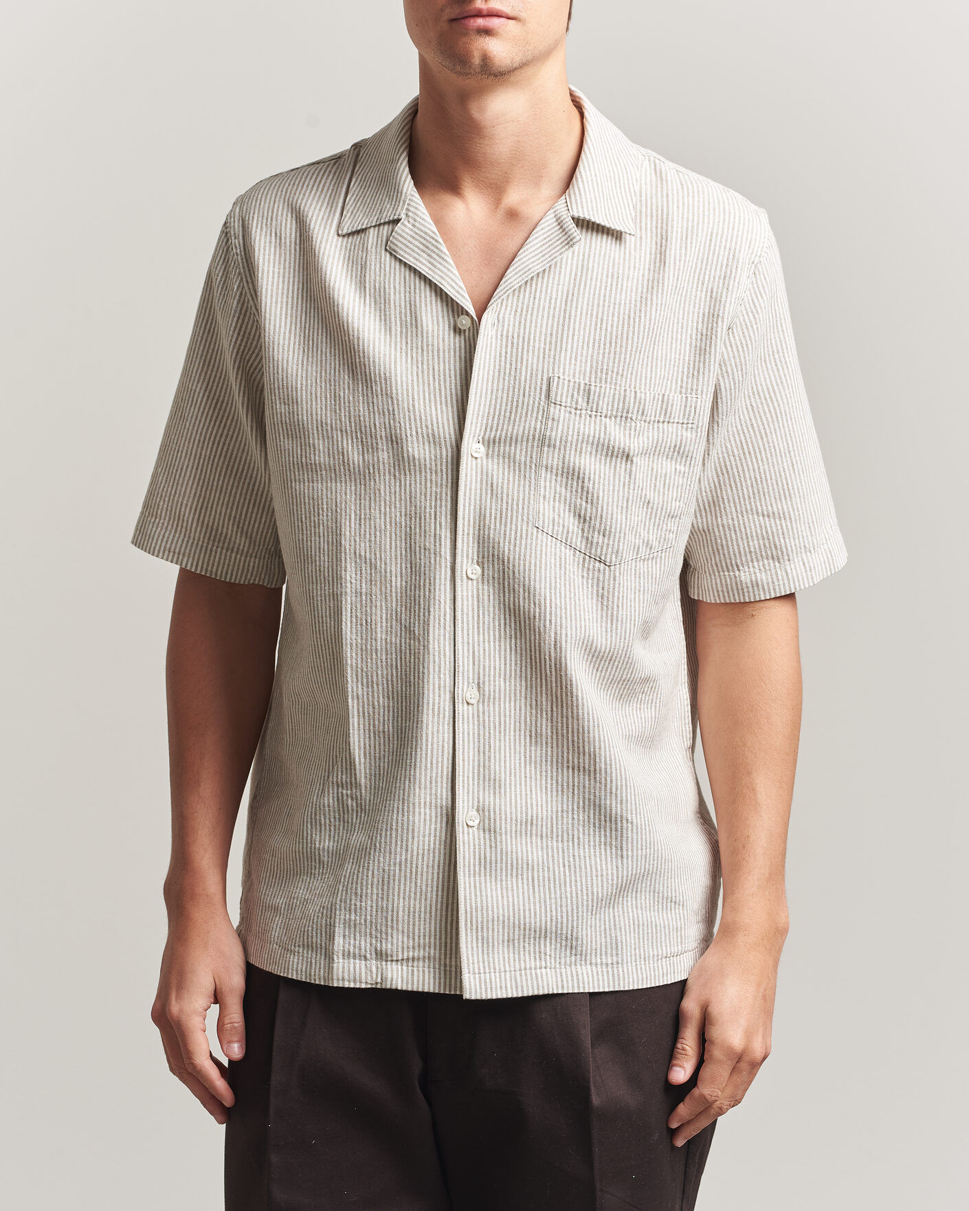 Herre | Skjorter | Samsøe Samsøe | Oscar Linen/Cotton Striped Short Sleeve Shirt Aluminum