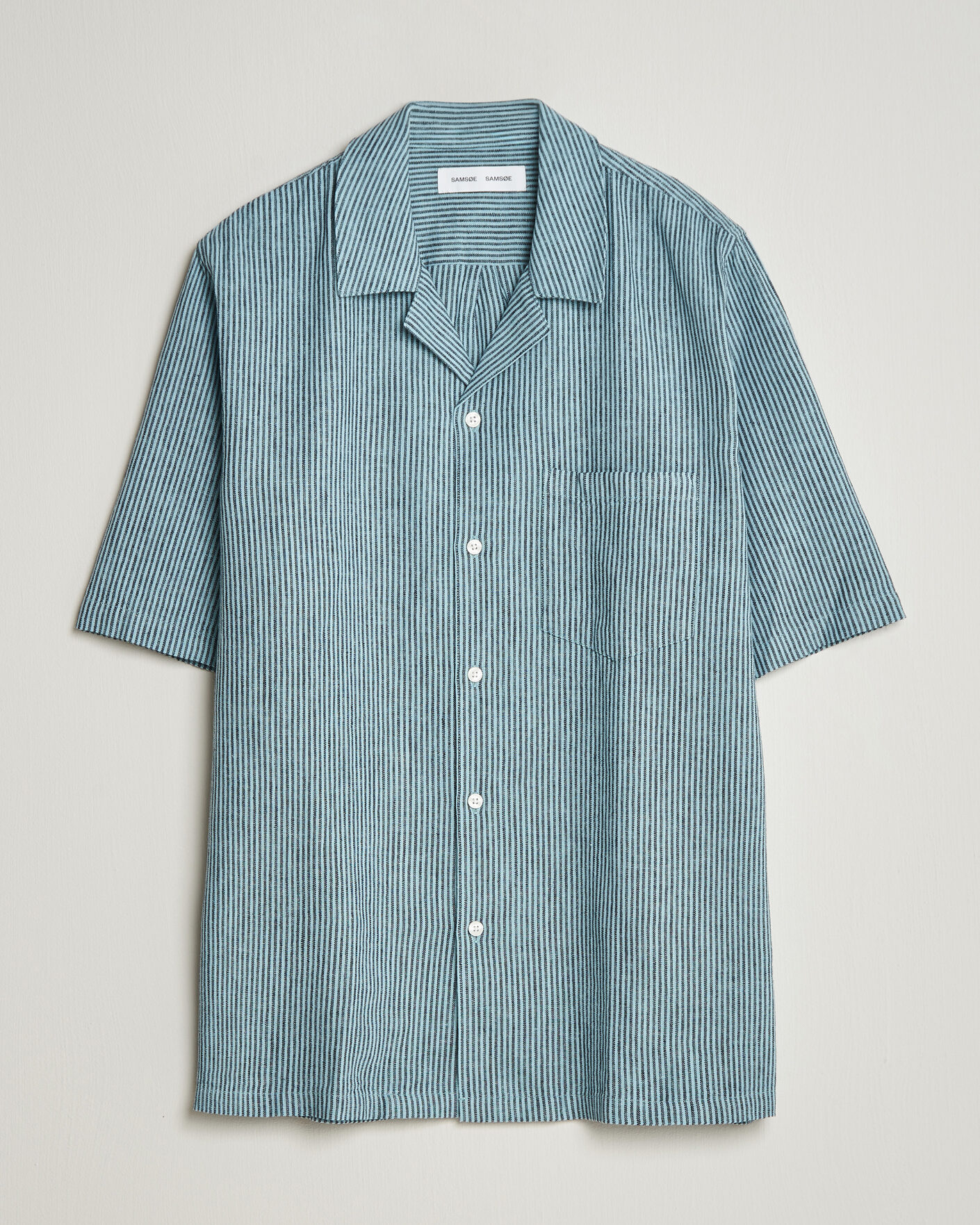 Herre | Skjorter | Samsøe Samsøe | Oscar Linen/Cotton Striped Short Sleeve Shirt Tourmaline