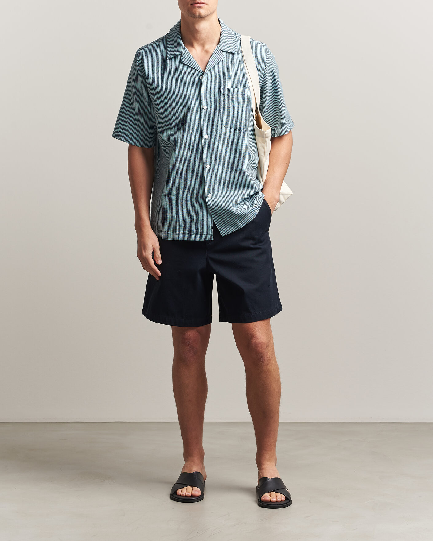 Herre | Skjorter | Samsøe Samsøe | Oscar Linen/Cotton Striped Short Sleeve Shirt Tourmaline