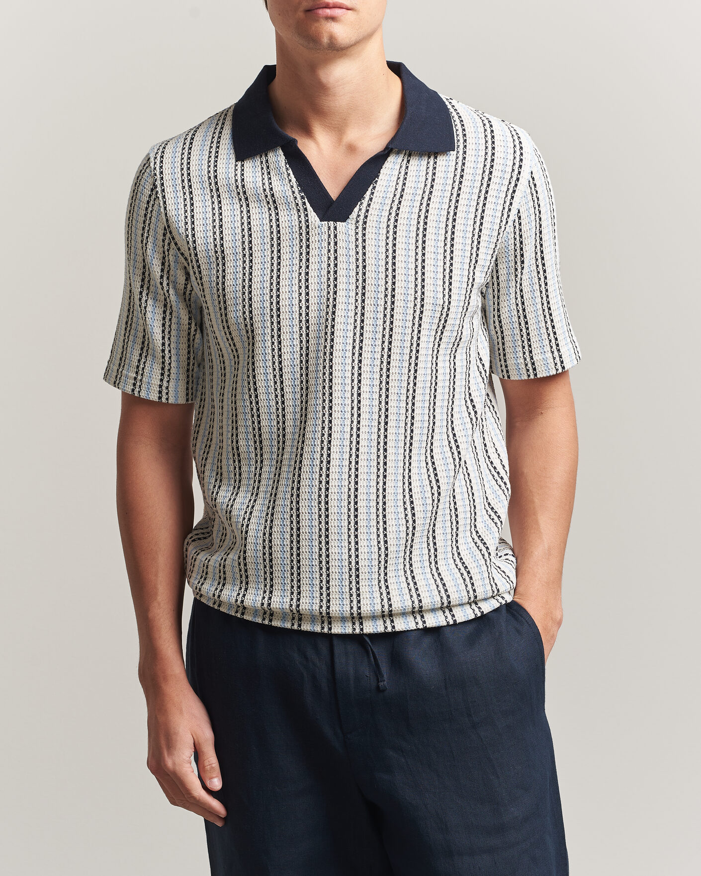 Herre | Polotrøjer | Samsøe Samsøe | Mac Striped Knitted Polo Blue/White