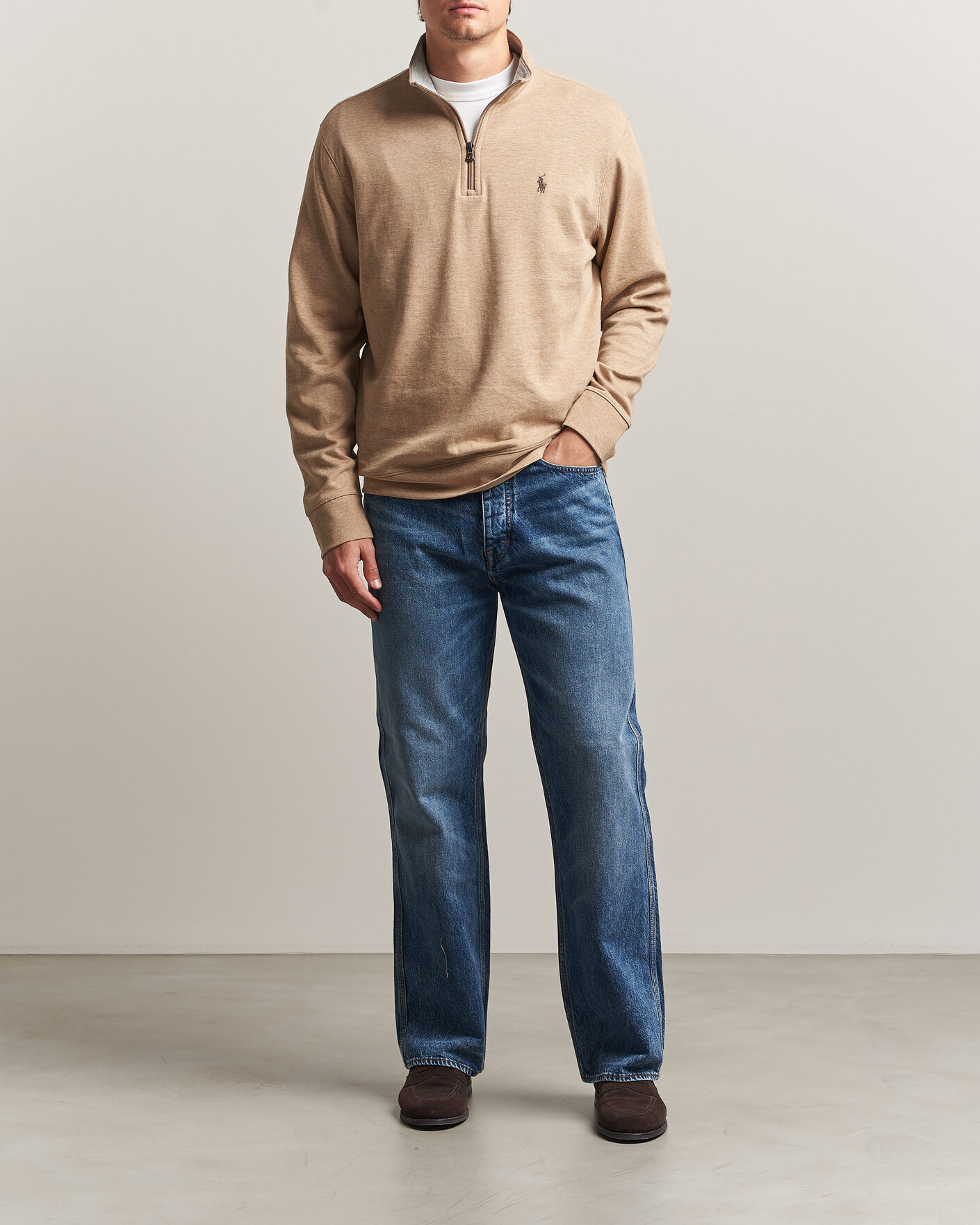 Herre | Trøjer | Polo Ralph Lauren | Double Knit Half Zip Warm Brown