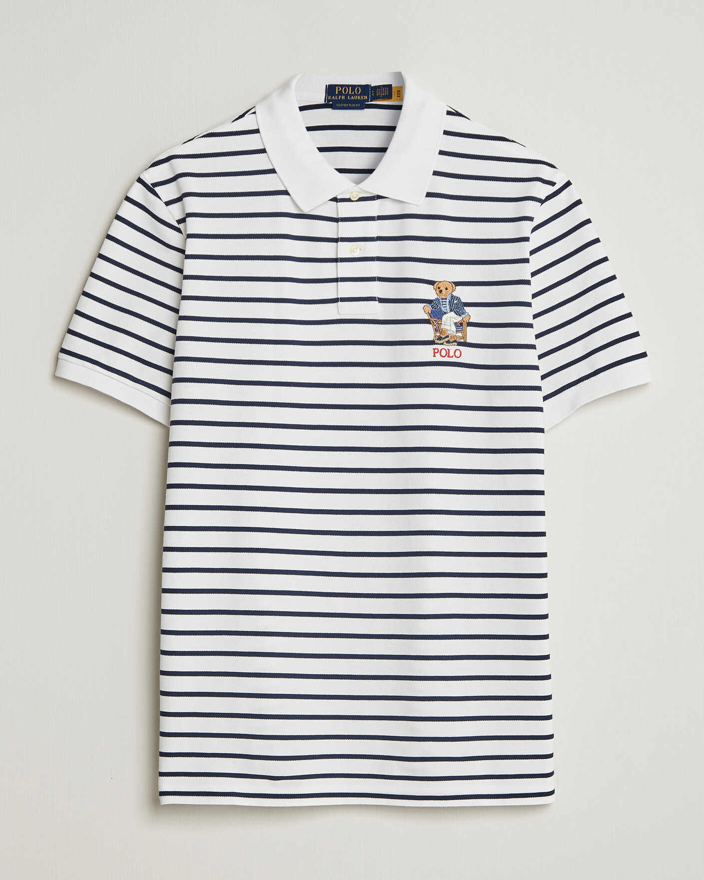 Herre | Polotrøjer | Polo Ralph Lauren | Newport Bear Striped Custom Slim Polo White/Navy