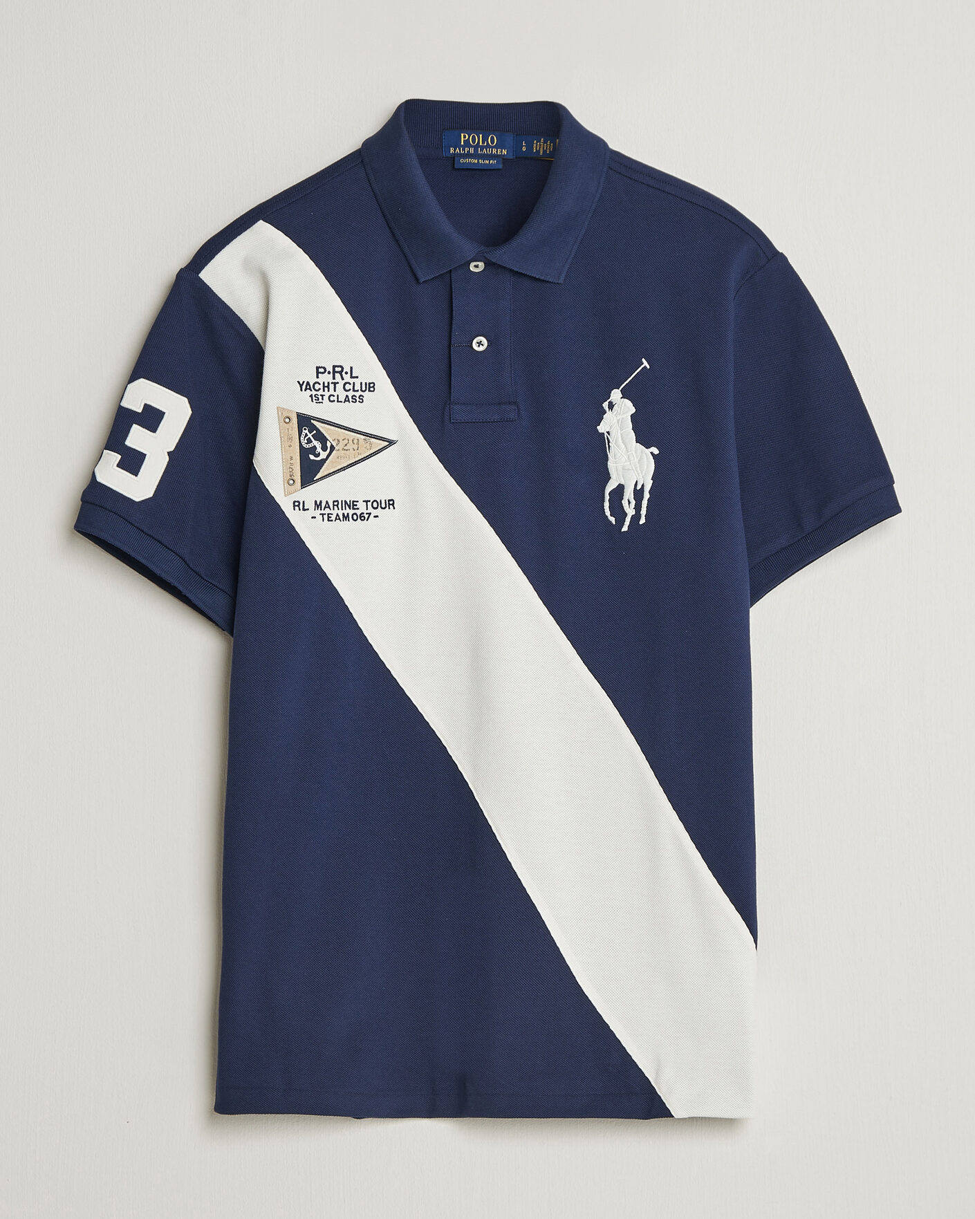 Herre | Polotrøjer | Polo Ralph Lauren | Custom Slim Diagonal Stipe Polo Newport Navy/Nevis