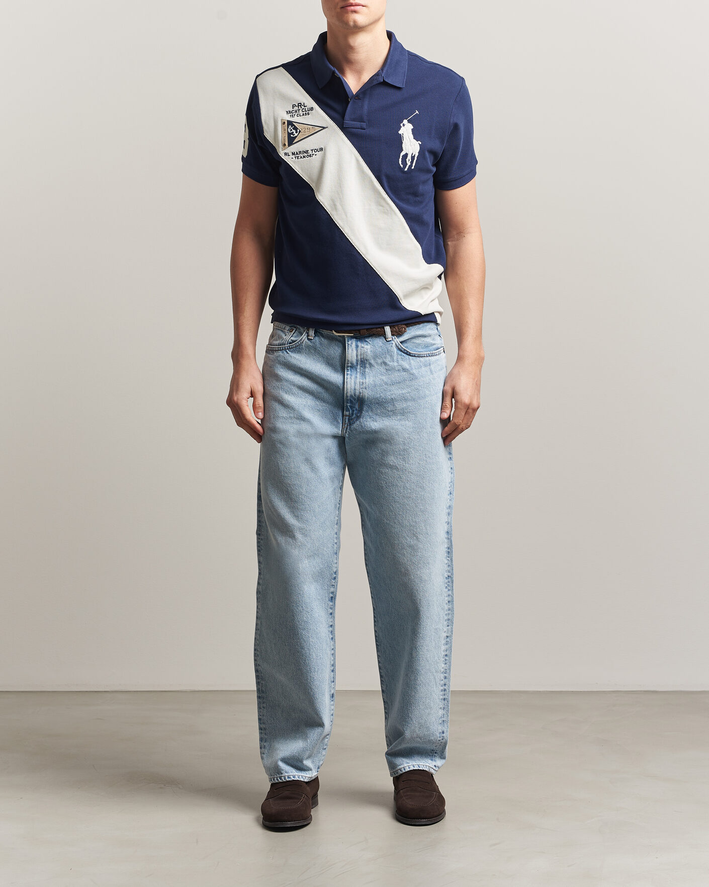 Herre | Polotrøjer | Polo Ralph Lauren | Custom Slim Diagonal Stipe Polo Newport Navy/Nevis