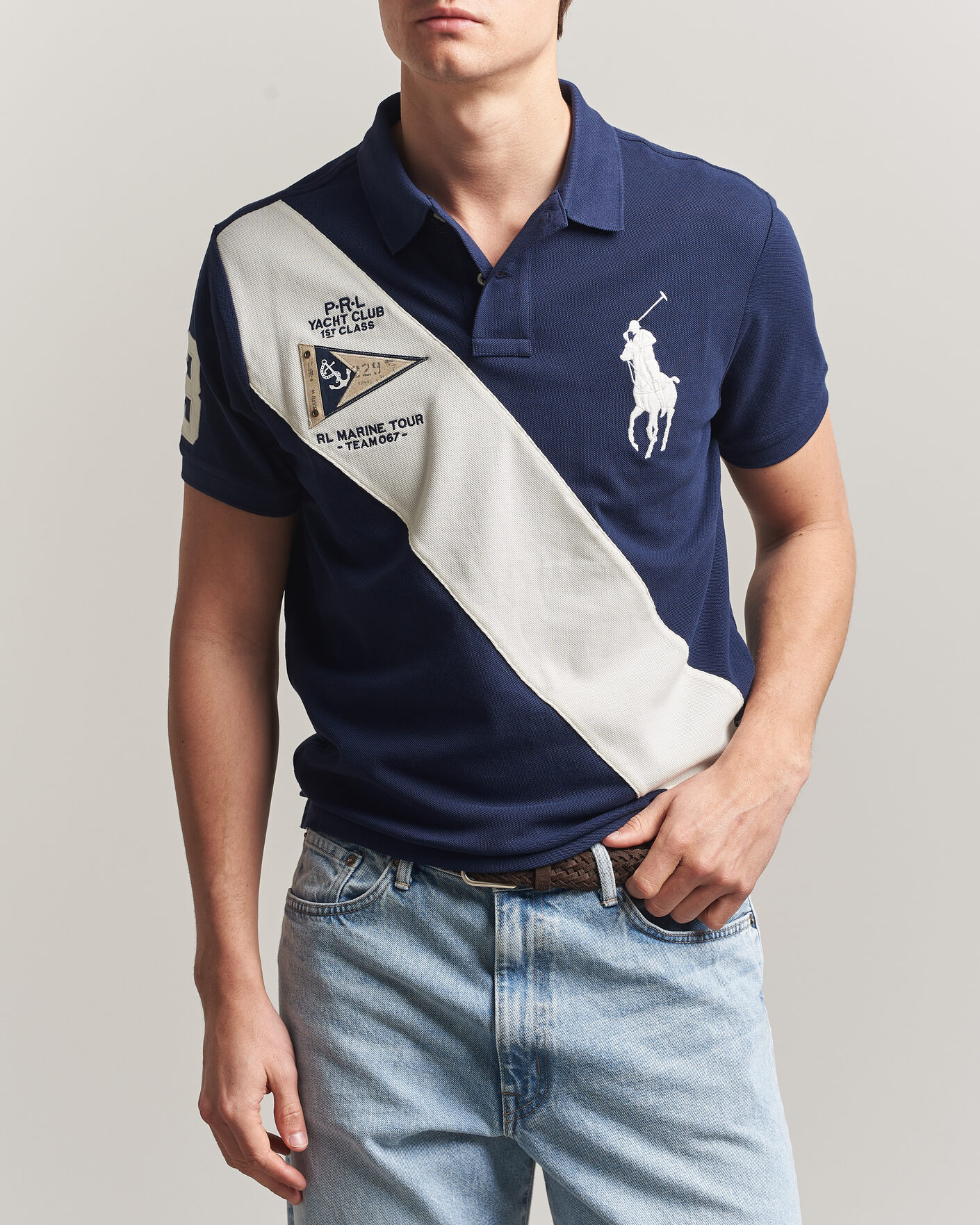 Herre | Polotrøjer | Polo Ralph Lauren | Custom Slim Diagonal Stipe Polo Newport Navy/Nevis