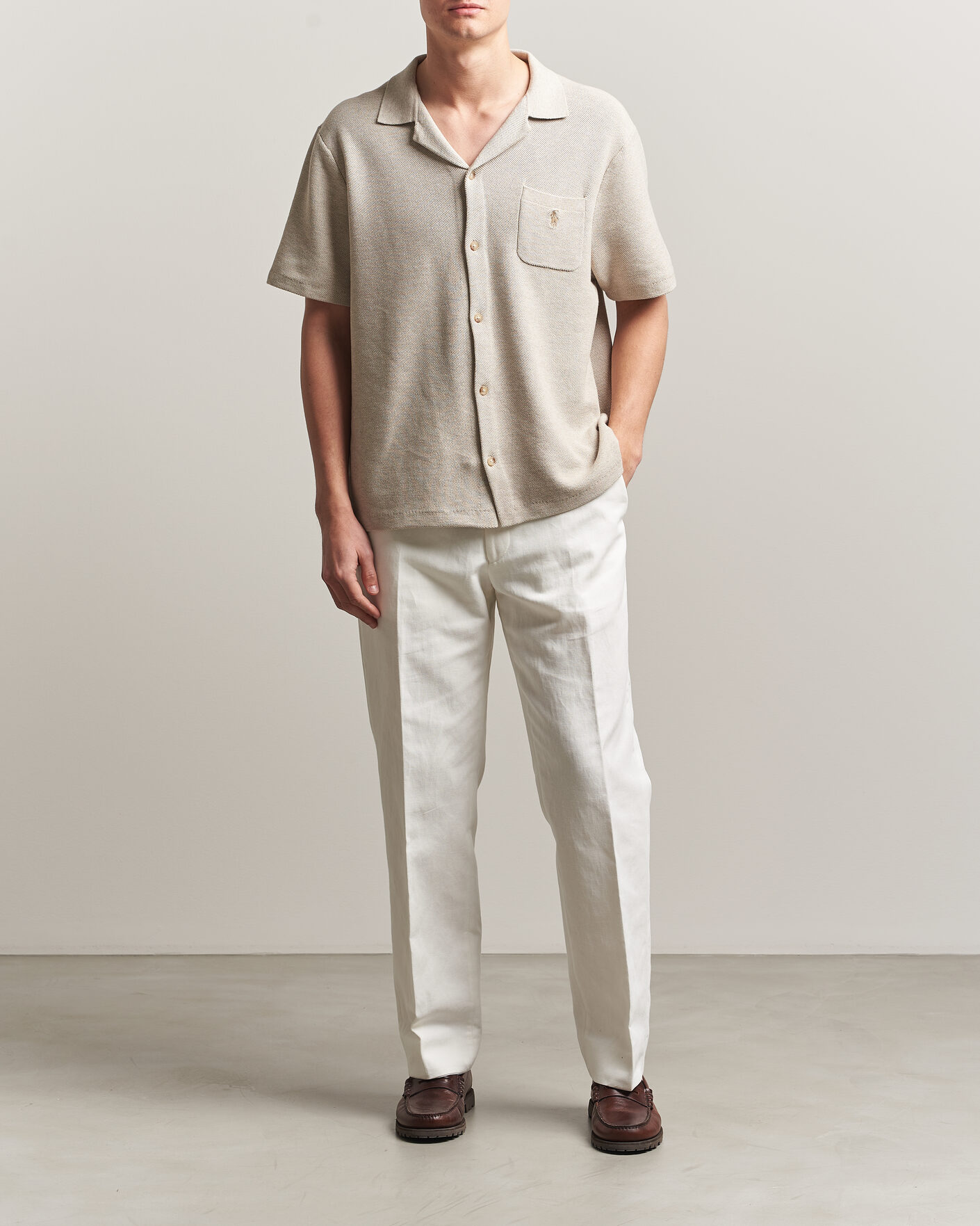 Herre | Skjorter | Polo Ralph Lauren | Textured Camp Collar Cardigan Light Walnut Brown