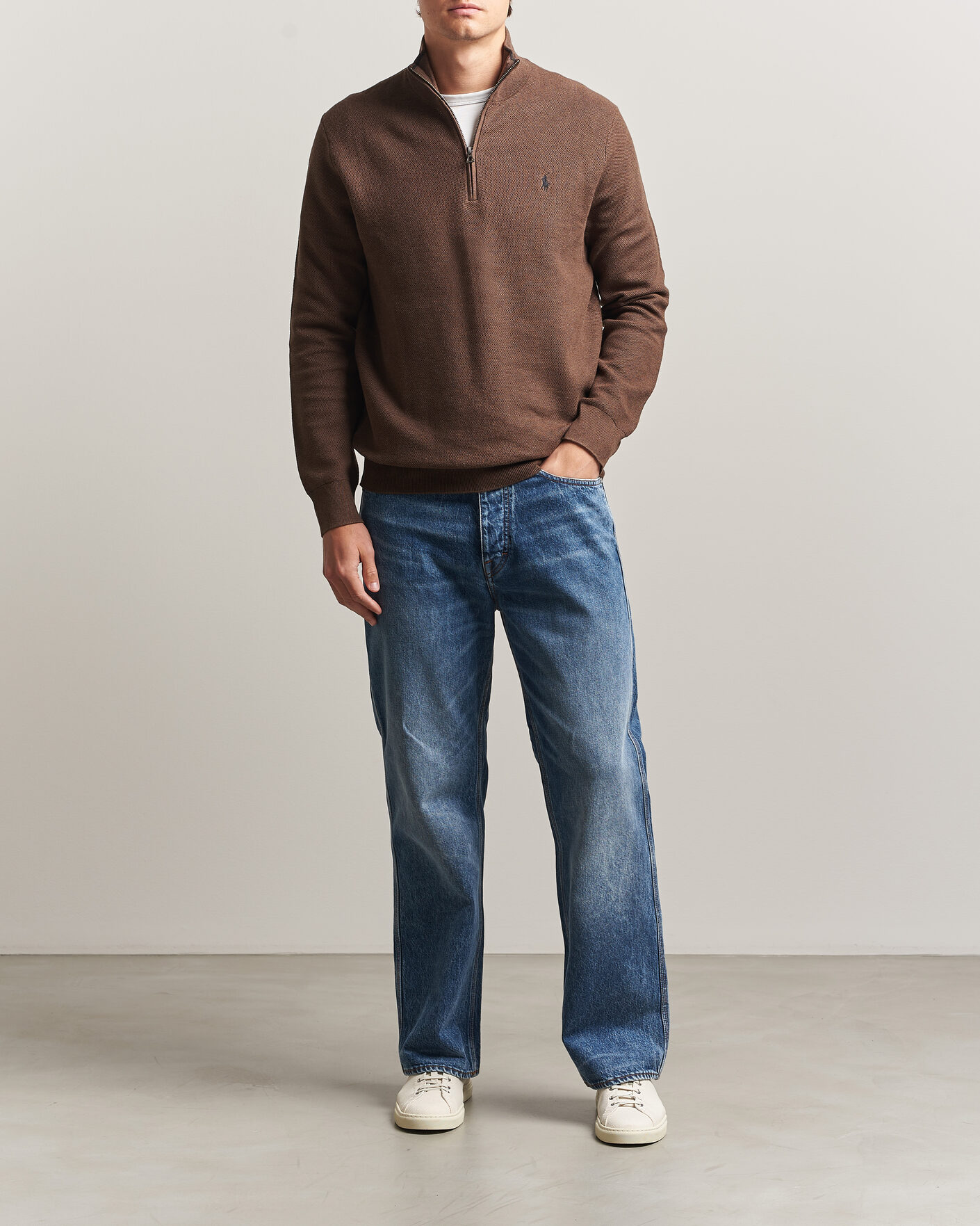 Herre | Trøjer | Polo Ralph Lauren | Textued Half-Zip Nutmeg Brown Heather