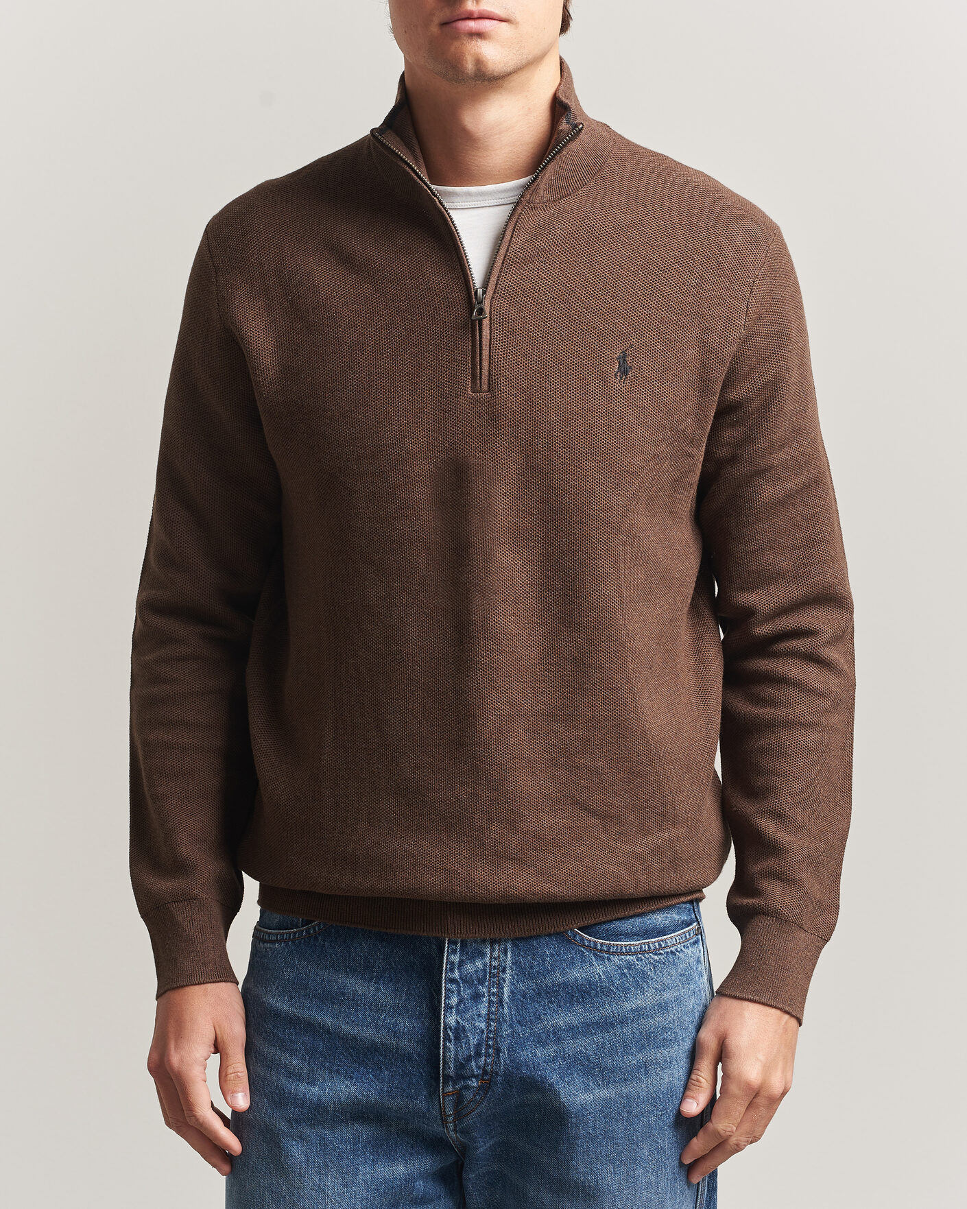 Herre | Trøjer | Polo Ralph Lauren | Textued Half-Zip Nutmeg Brown Heather