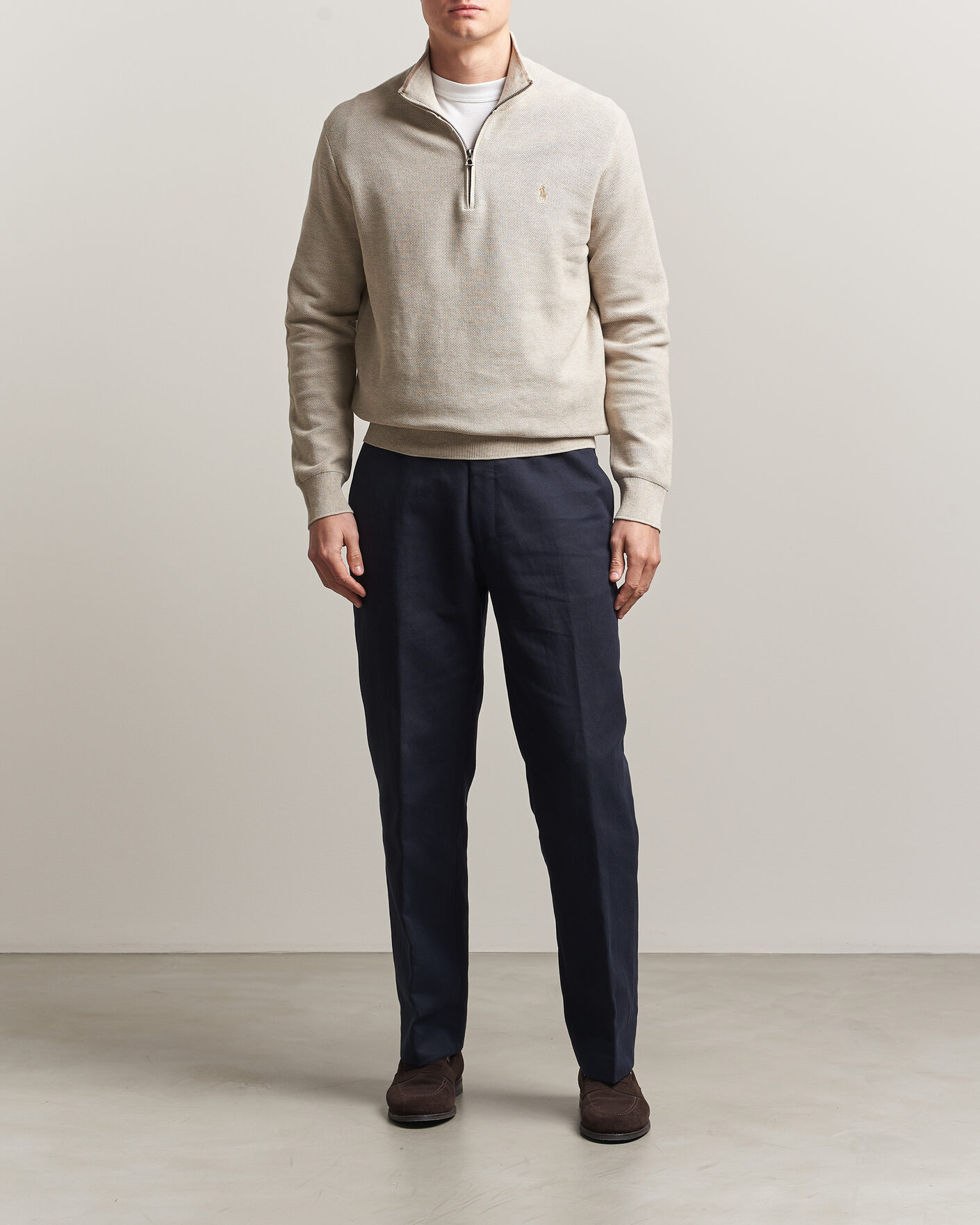 Herre | Trøjer | Polo Ralph Lauren | Textued Half-Zip Light Walnut Brown Heather