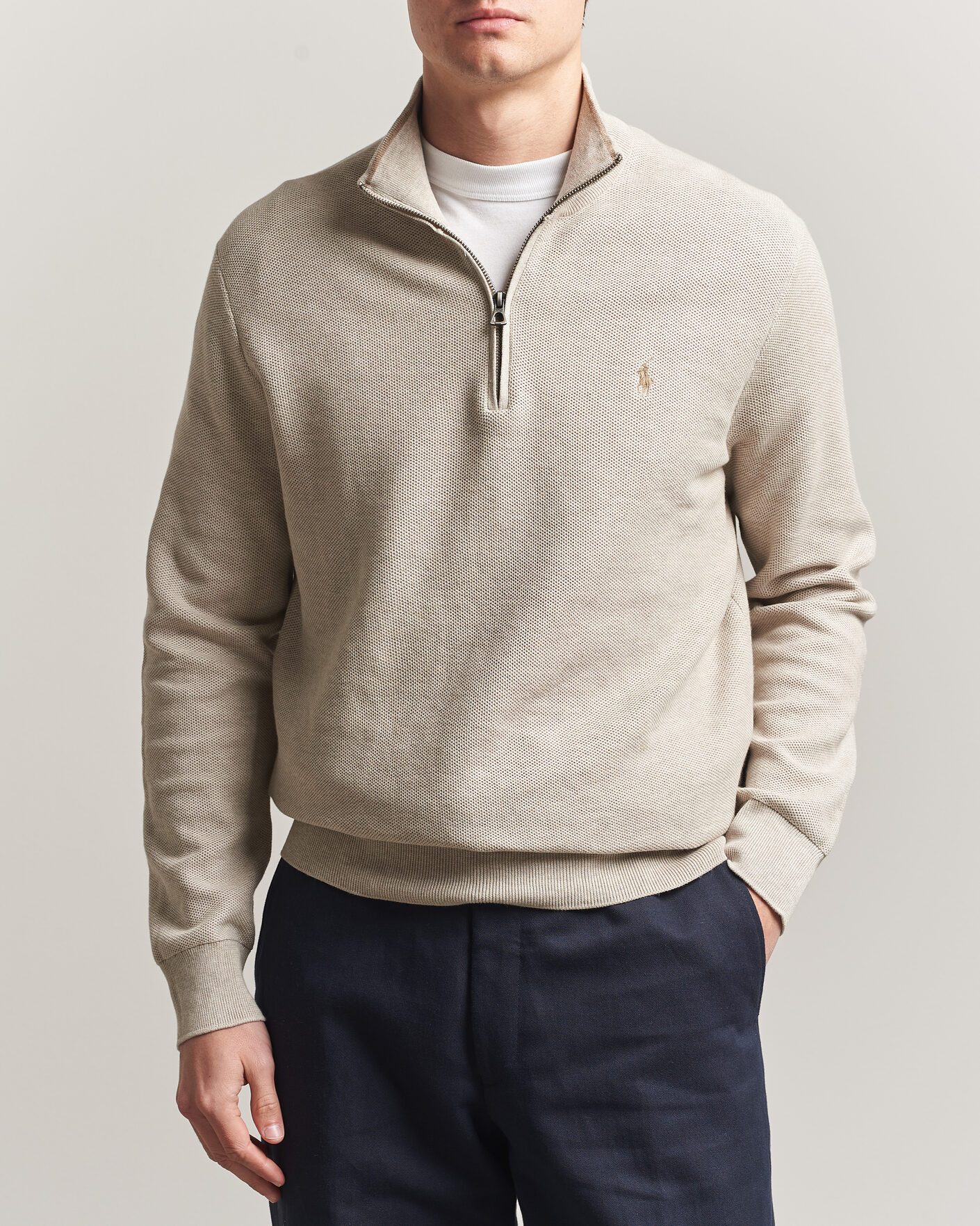 Herre | Trøjer | Polo Ralph Lauren | Textued Half-Zip Light Walnut Brown Heather