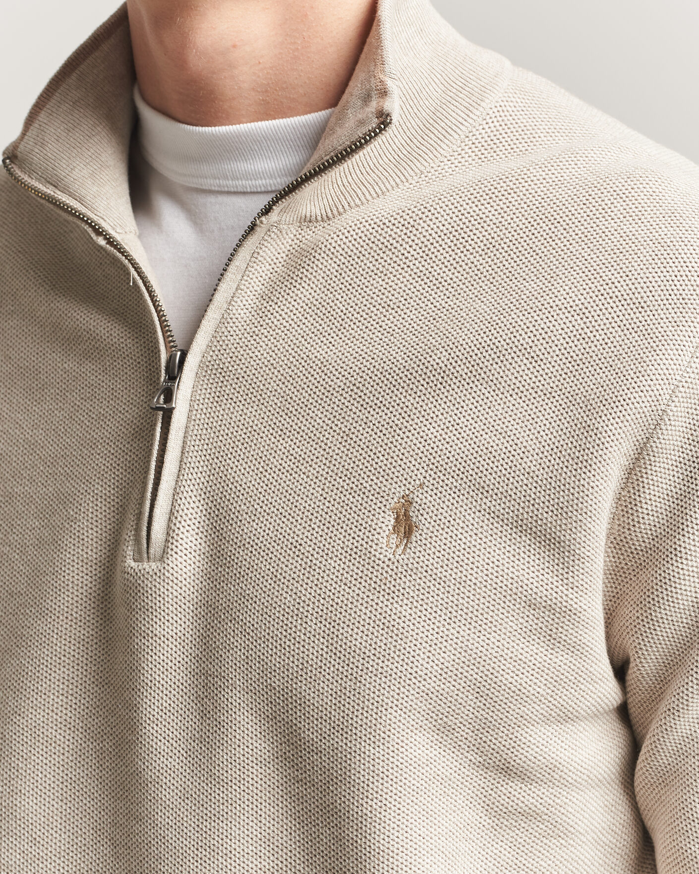 Herre | Trøjer | Polo Ralph Lauren | Textued Half-Zip Light Walnut Brown Heather