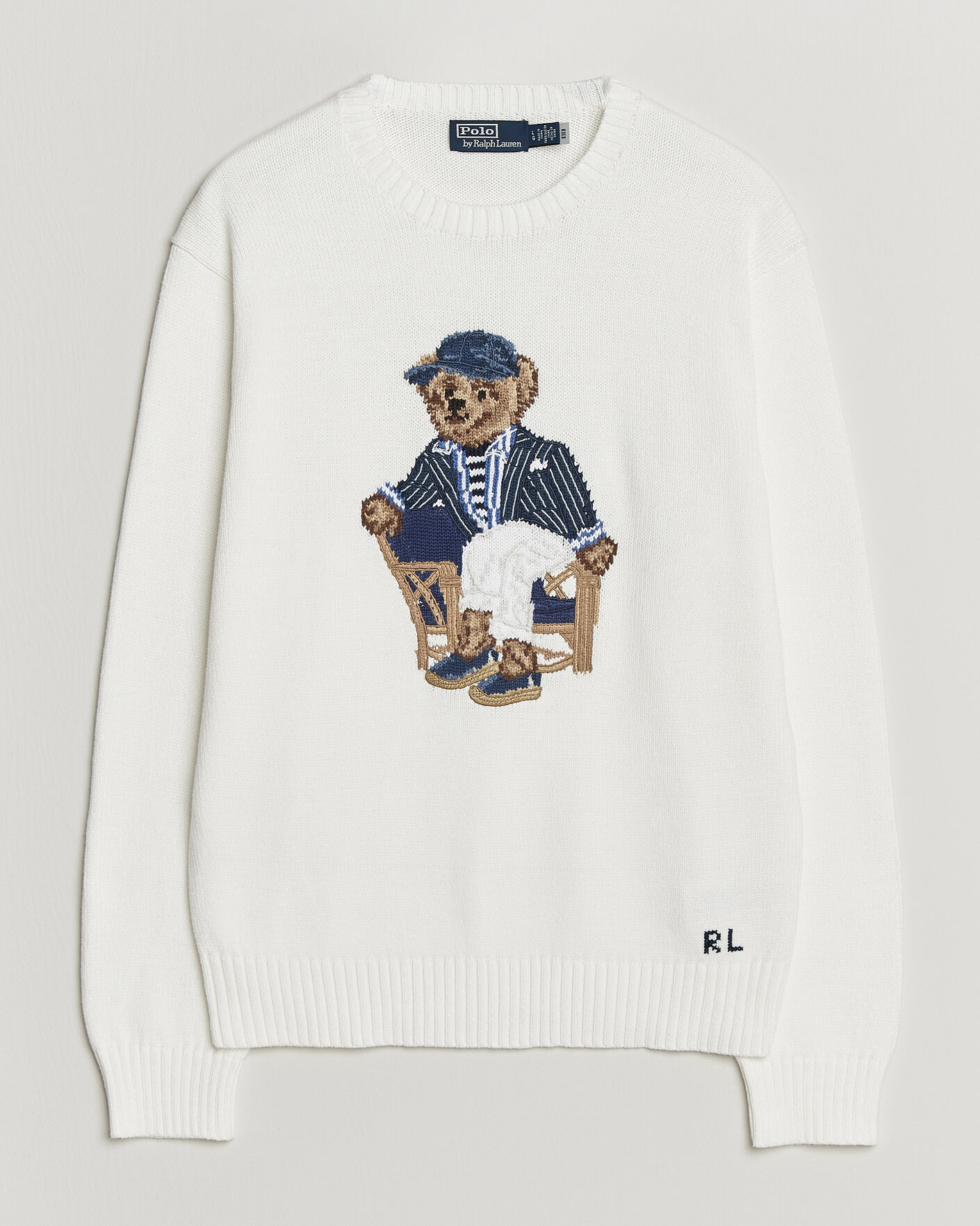 Herre | Trøjer | Polo Ralph Lauren | Newport Bear Cotton/Linen Sweater Deckwash White
