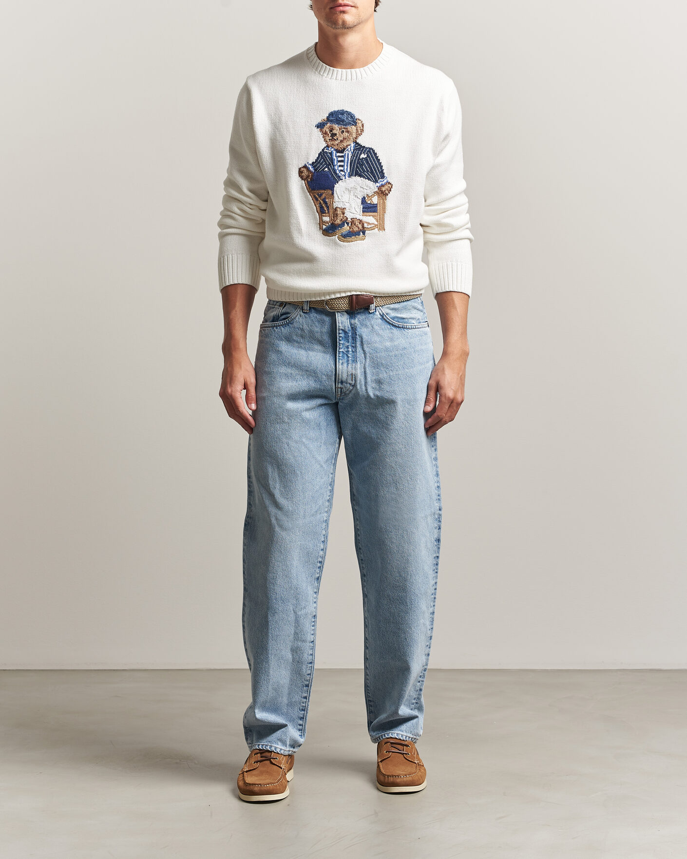 Herre | Trøjer | Polo Ralph Lauren | Newport Bear Cotton/Linen Sweater Deckwash White
