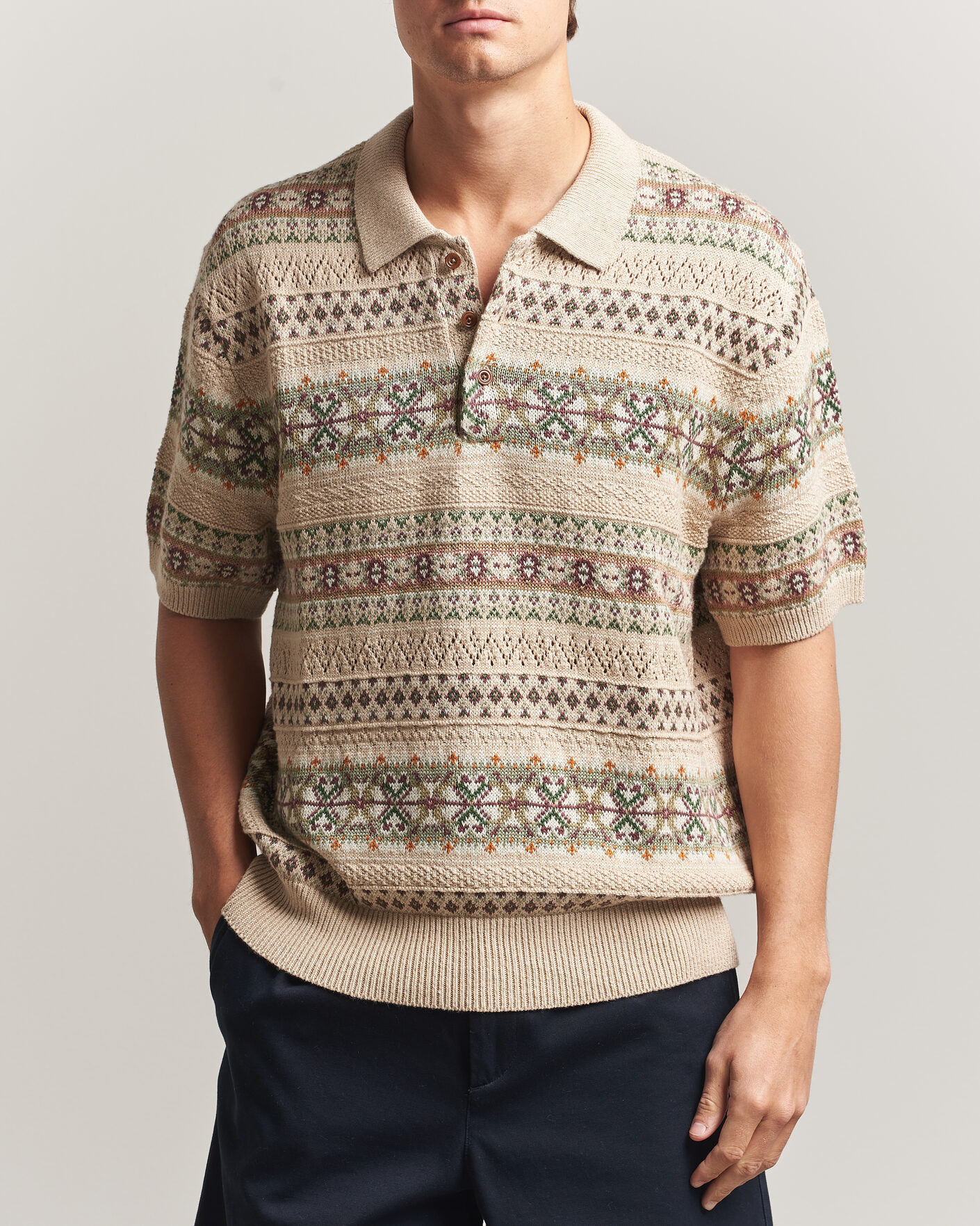 Herre | Trøjer | Polo Ralph Lauren | Cotton/Linen Fairisle Polo Tan Combo