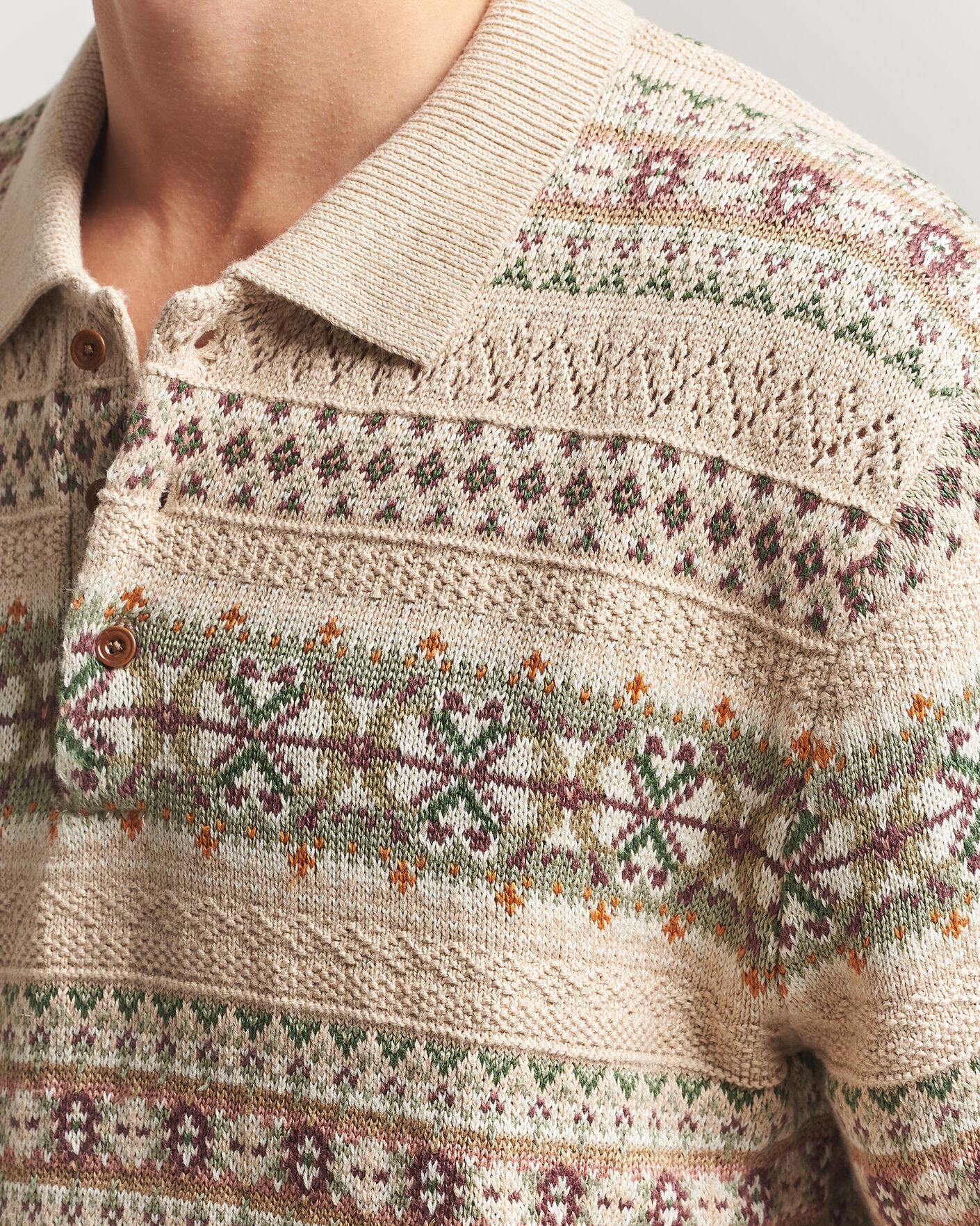 Herre | Trøjer | Polo Ralph Lauren | Cotton/Linen Fairisle Polo Tan Combo