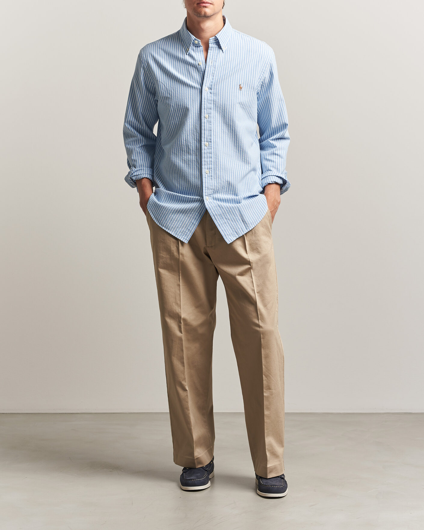 Herre | Skjorter | Polo Ralph Lauren | Custom Fit Seersucker/Oxford Stripe Shirt Blue