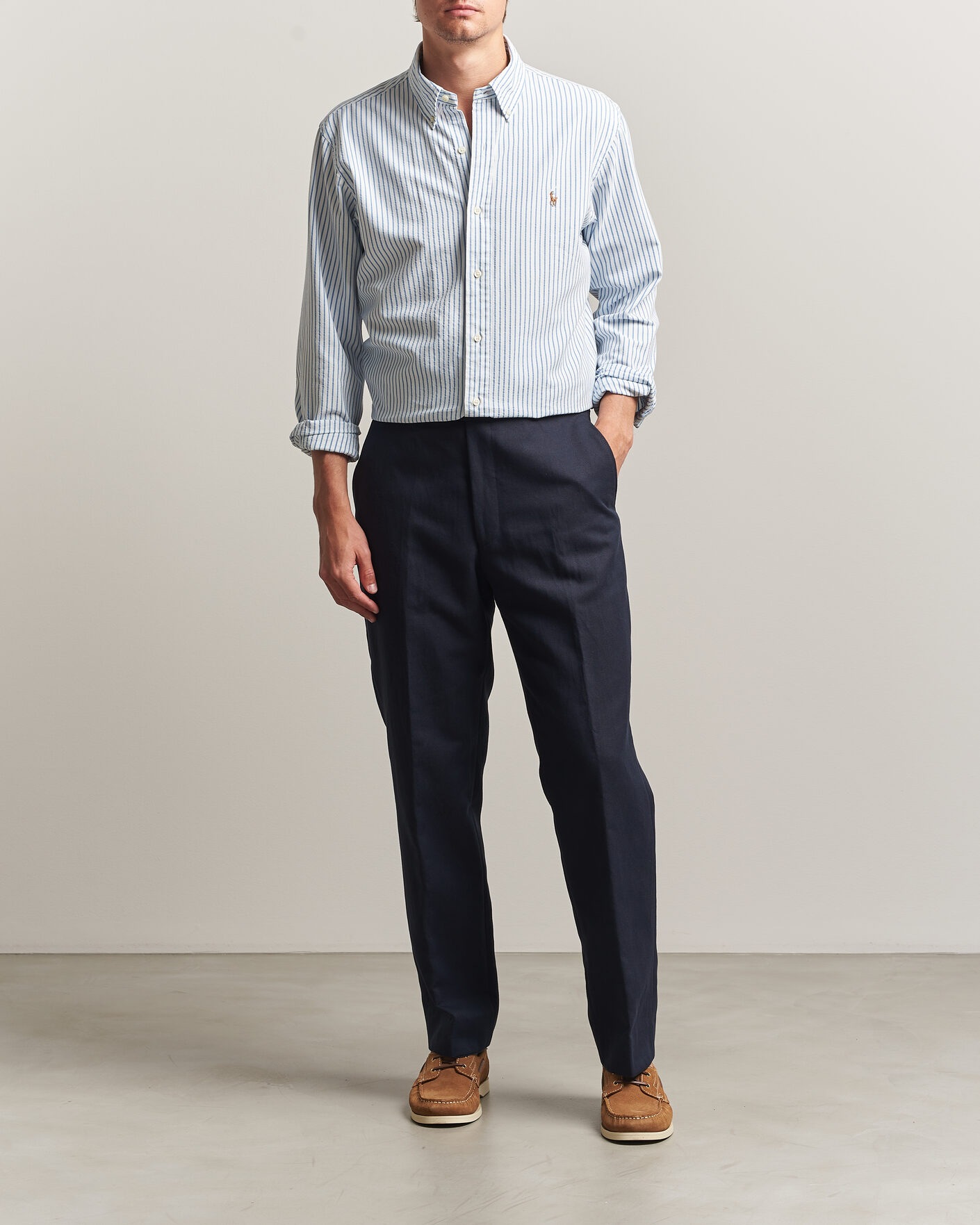 Herre | Skjorter | Polo Ralph Lauren | Custom Fit Seersucker/Oxford Stripe Shirt White/Blue