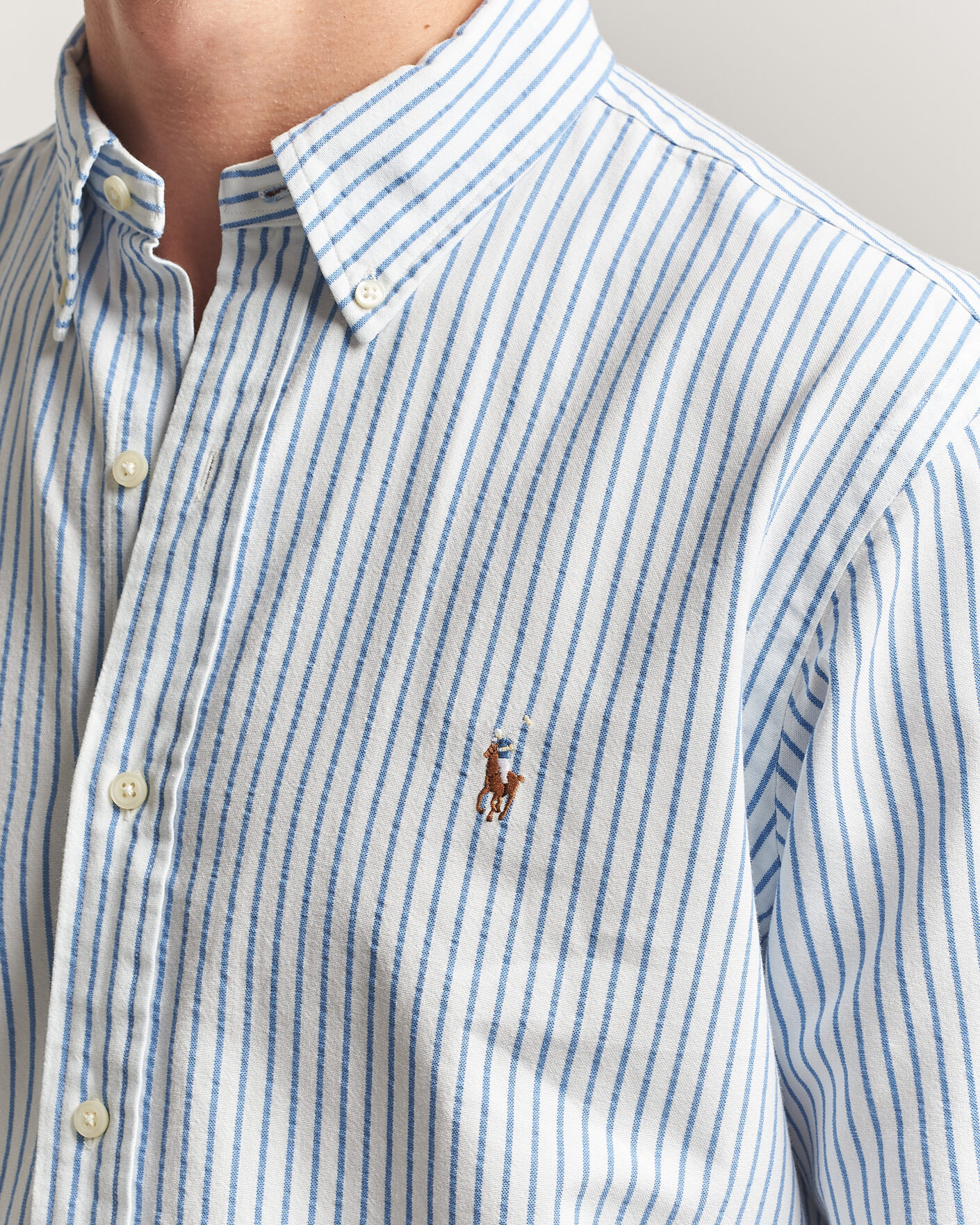 Herre | Skjorter | Polo Ralph Lauren | Custom Fit Seersucker/Oxford Stripe Shirt White/Blue