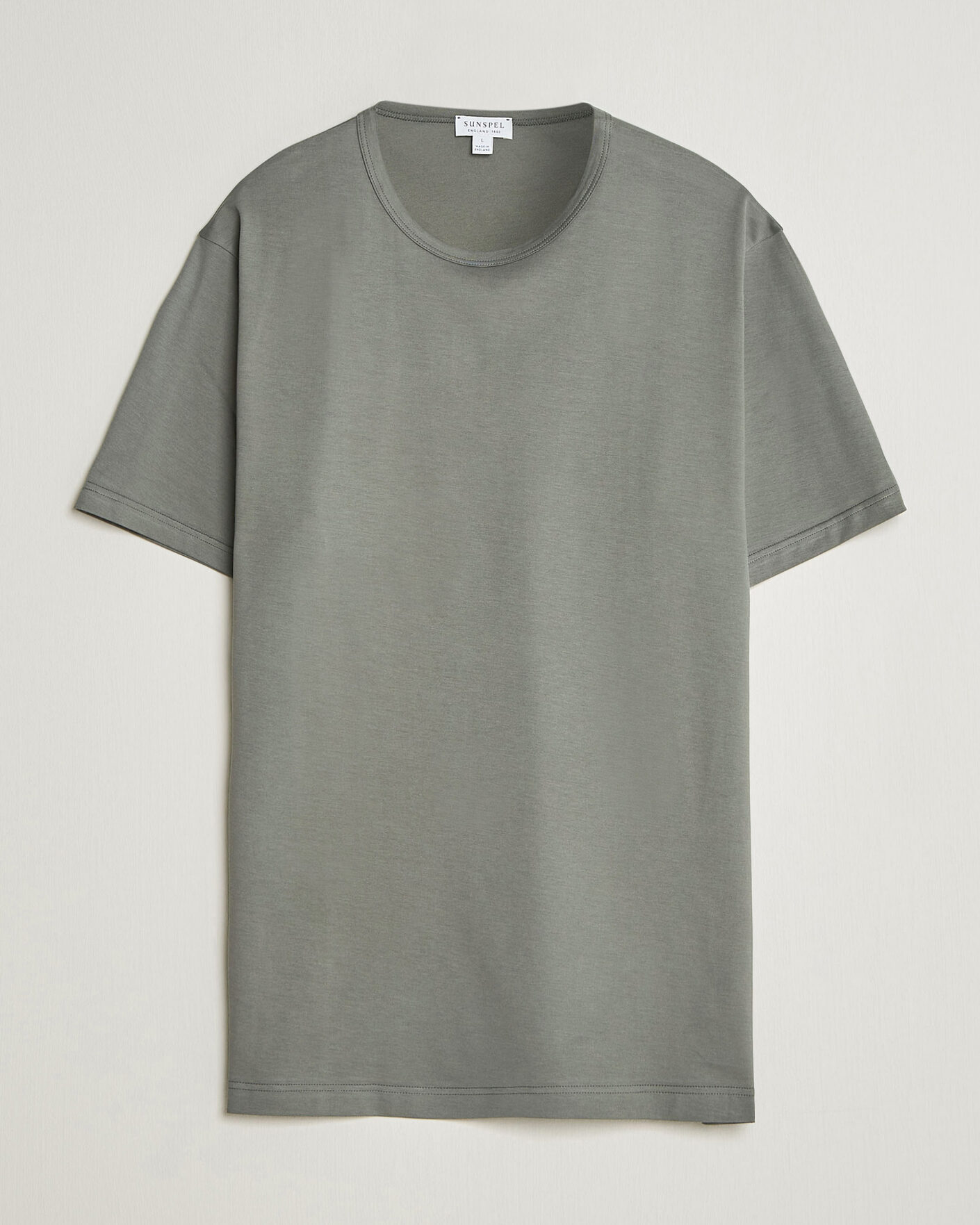 Herre | T-Shirts | Sunspel | Crew Neck Q82 Cotton T-Shirt Fossil Grey