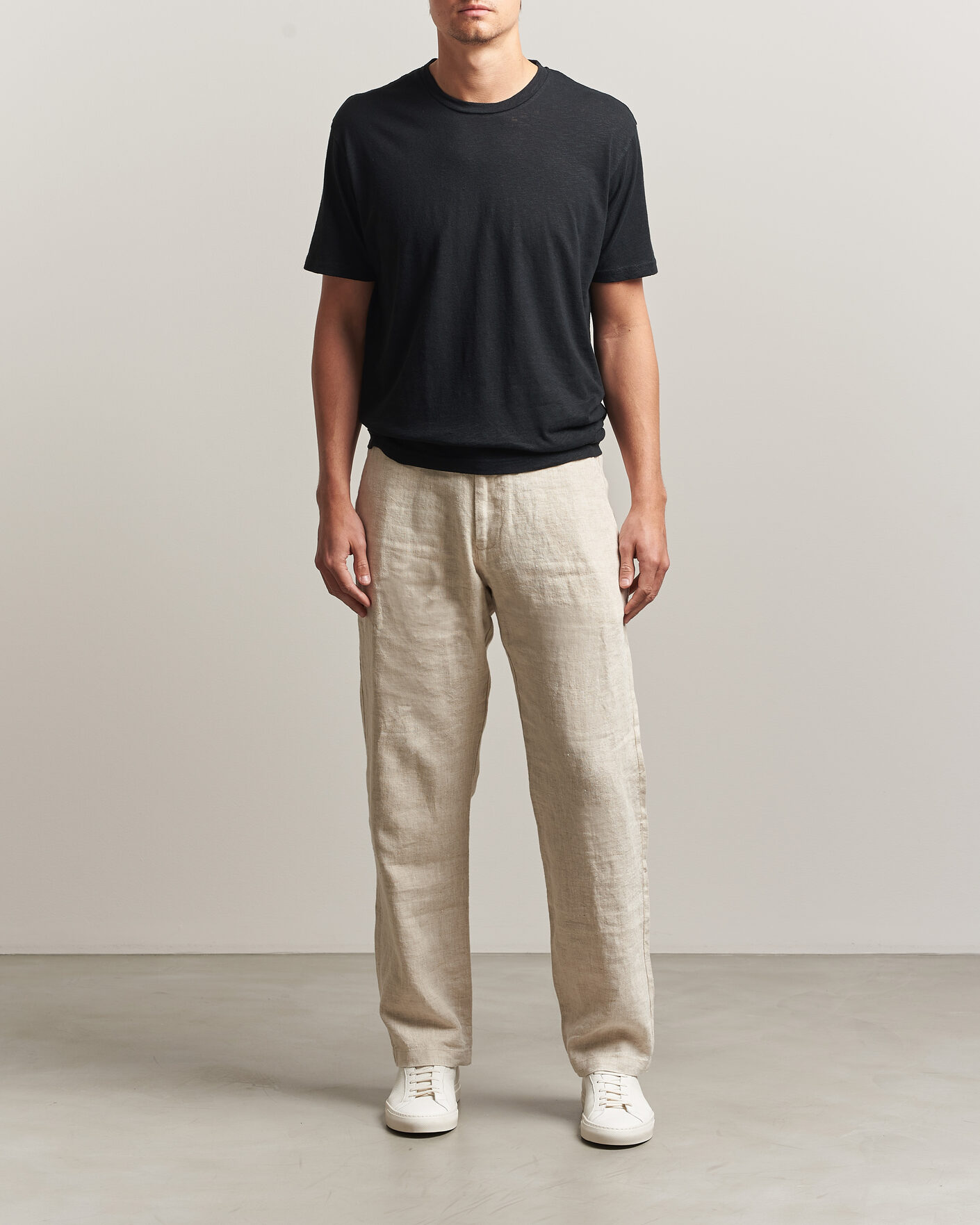 Herre | T-Shirts | Sunspel | Pima Cotton/Linen T-Shirt Black