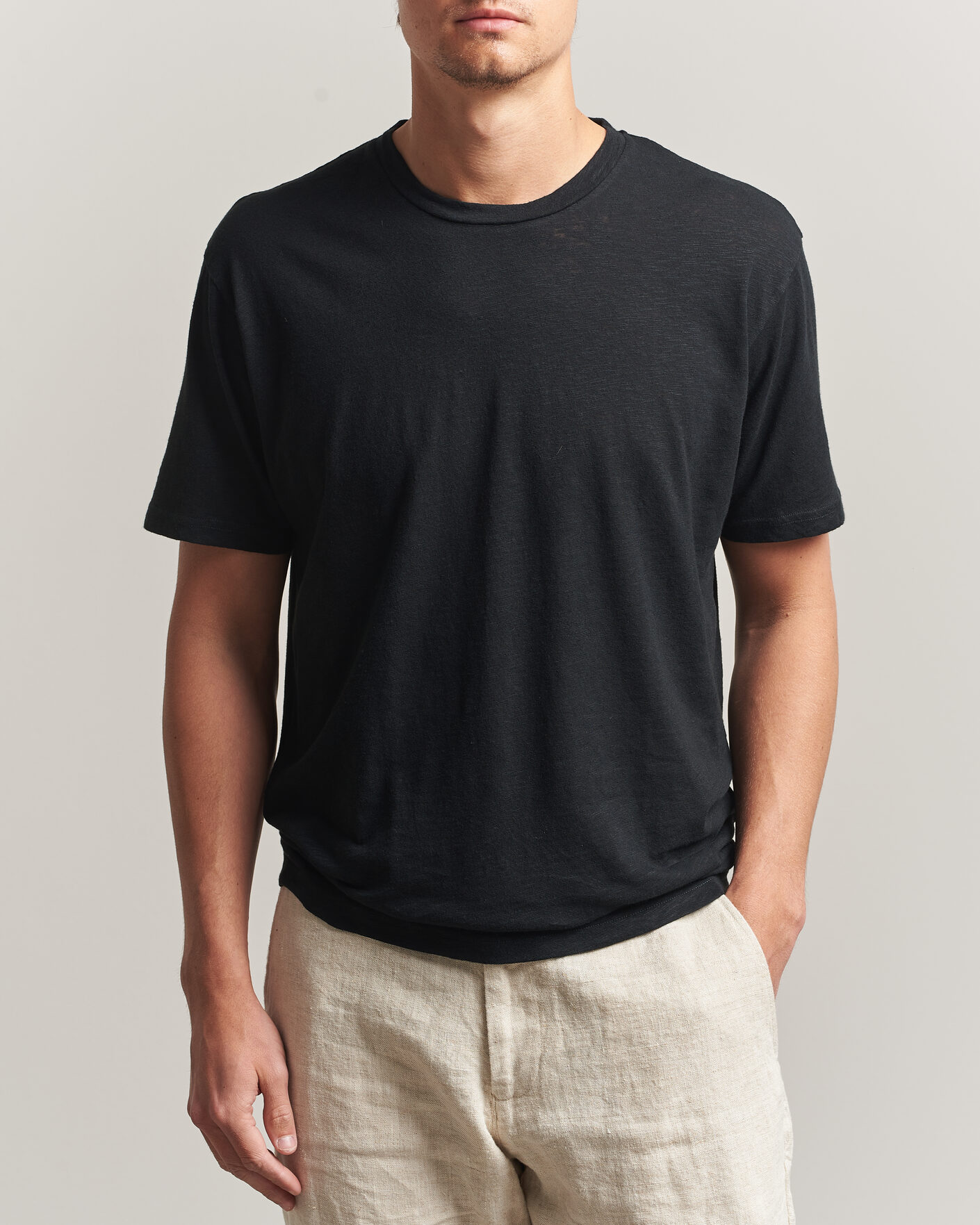 Herre | T-Shirts | Sunspel | Pima Cotton/Linen T-Shirt Black