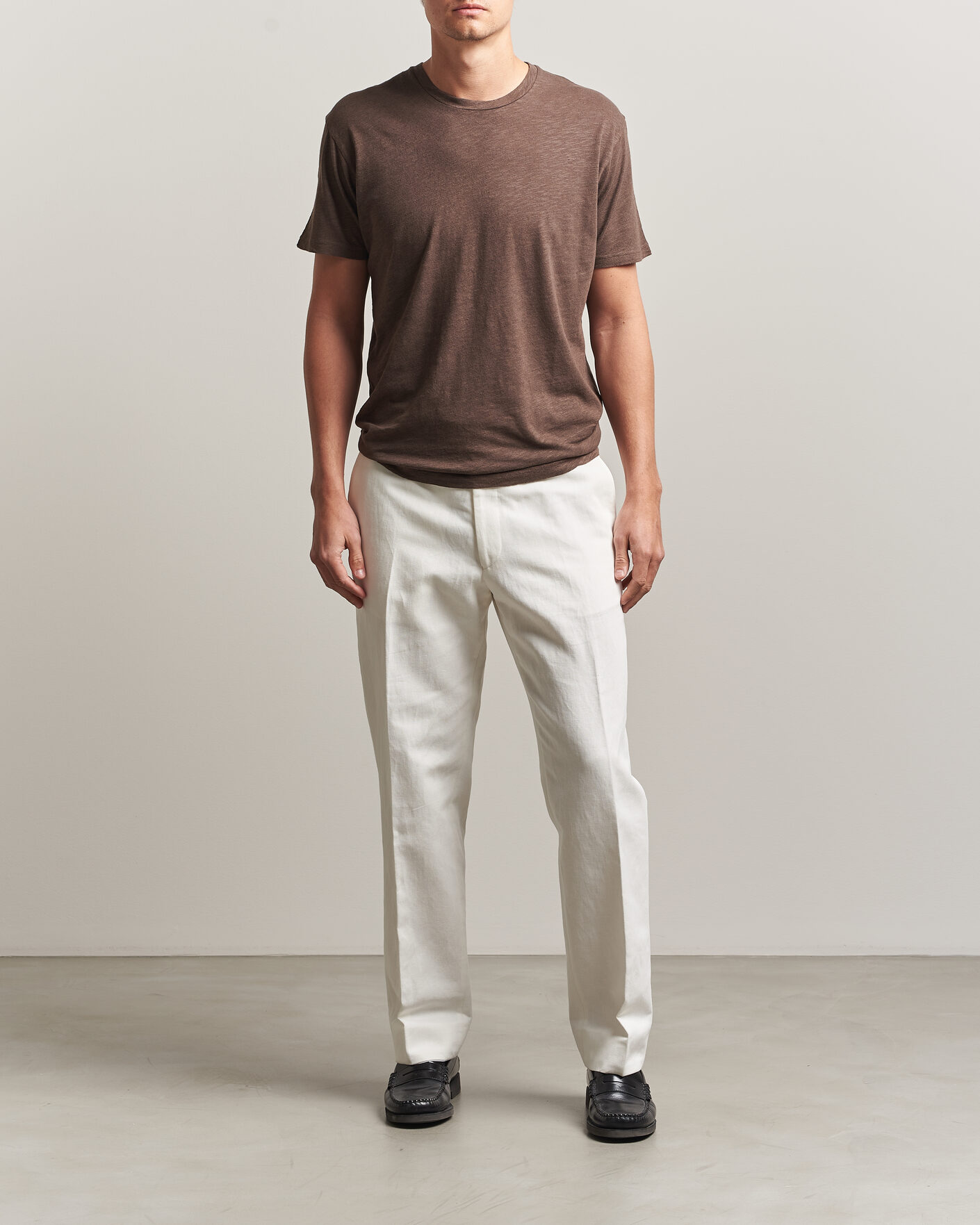 Herre | T-Shirts | Sunspel | Pima Cotton/Linen T-Shirt Dark Walnut