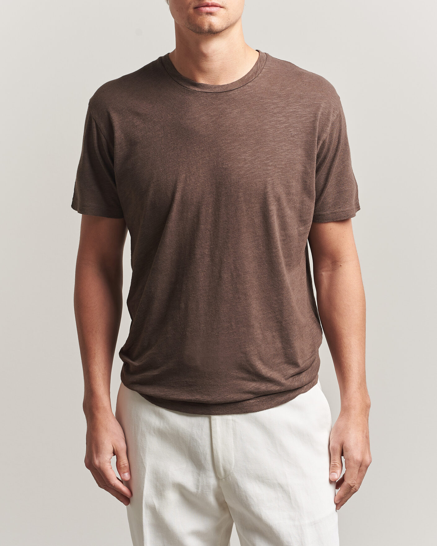 Herre | T-Shirts | Sunspel | Pima Cotton/Linen T-Shirt Dark Walnut