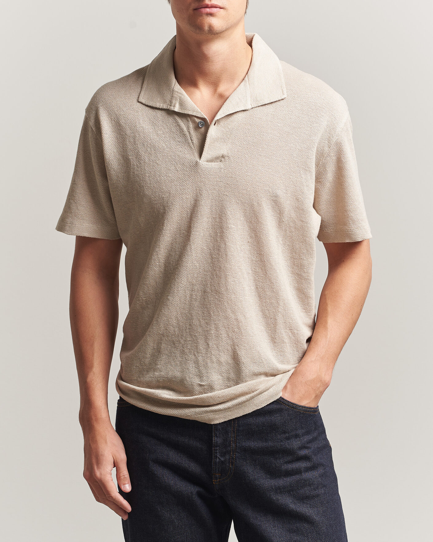 Herre | Polotrøjer | Sunspel | Linen Pique Polo Hazelwood