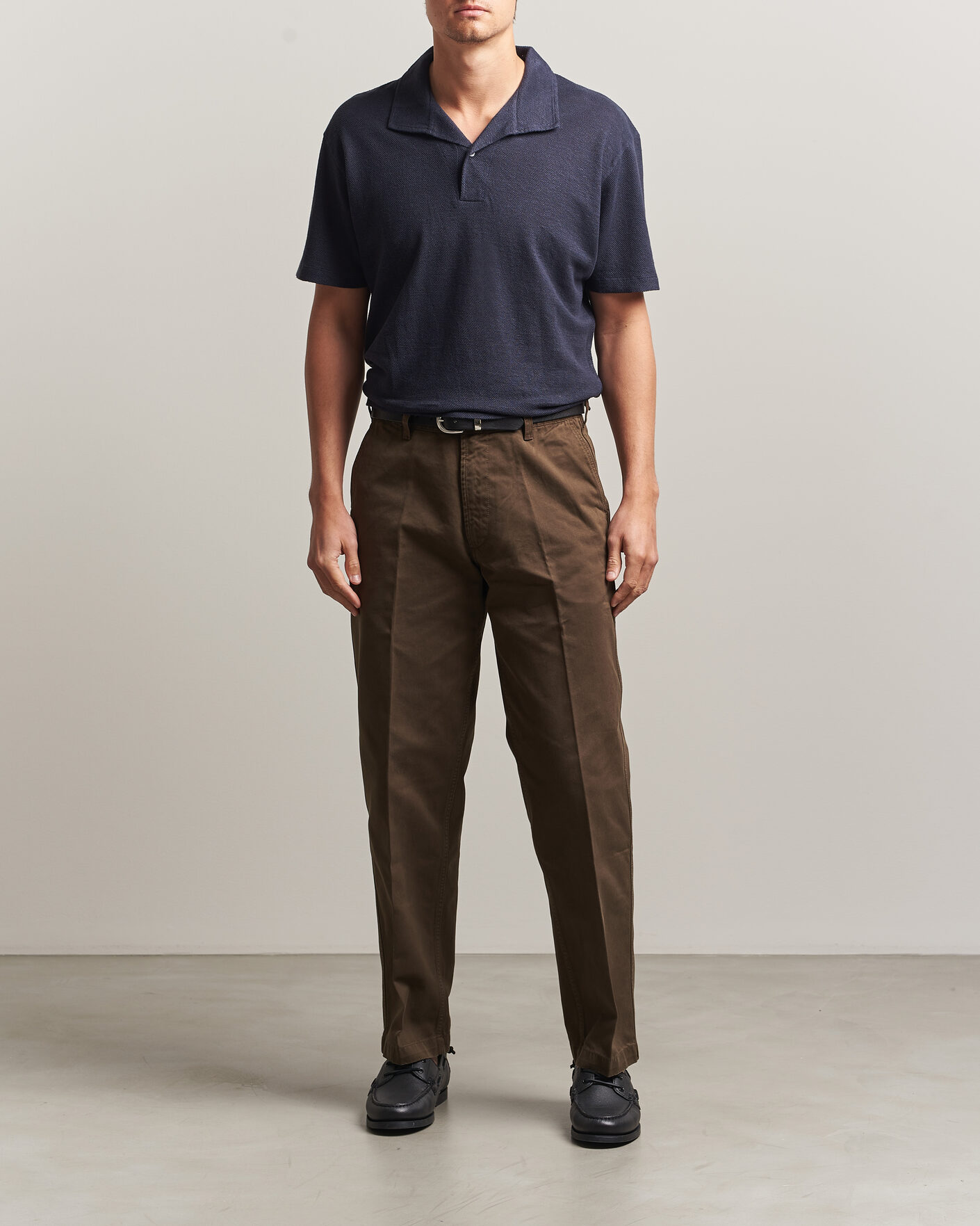 Herre | Polotrøjer | Sunspel | Cotton/Linen Pique Polo Navy